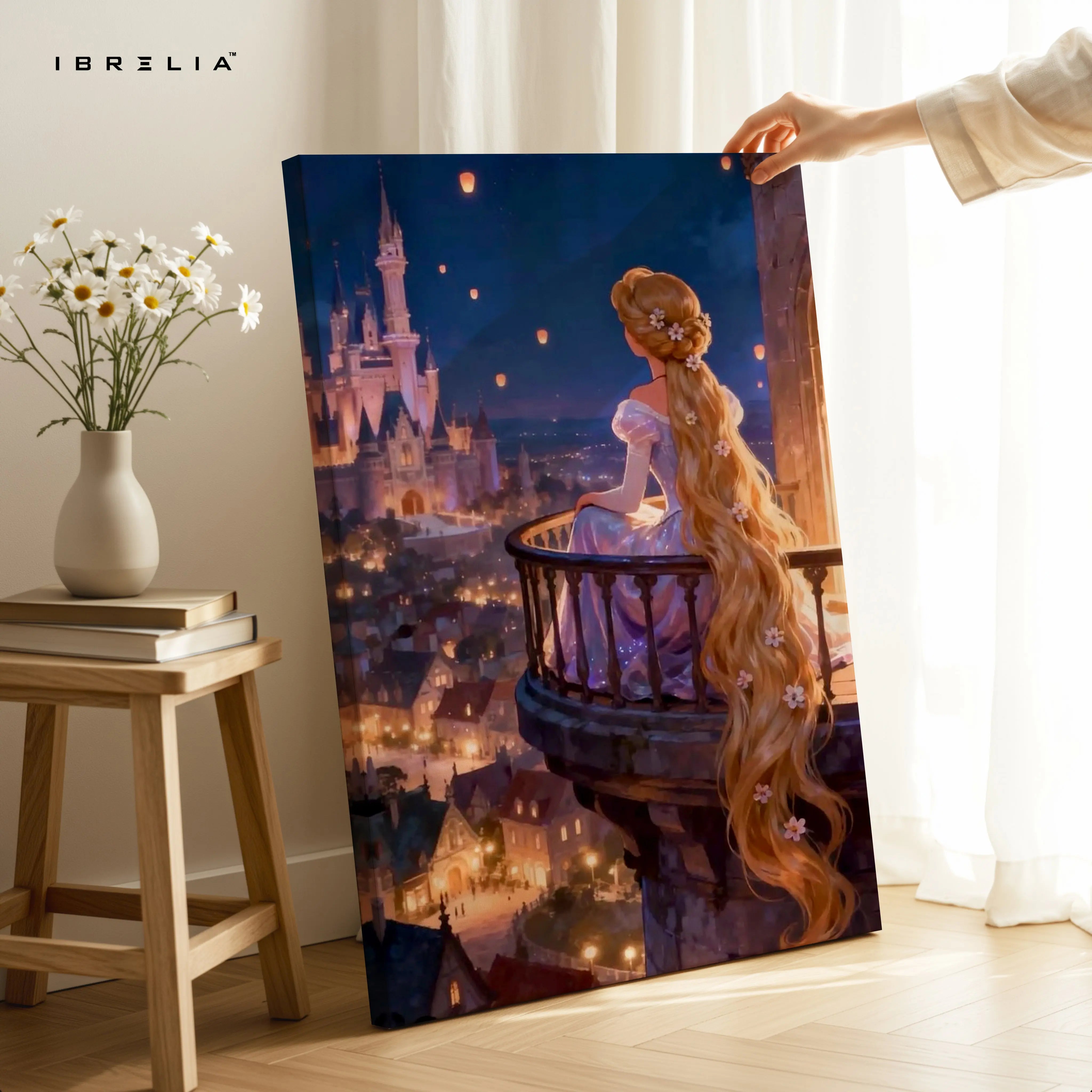Rapunzel Dreamy Lantern Night Wall Art – Fantasy Princess Canvas Frame | Magical Fairytale Decor Pakistan | IBRELIA™ IBRELIA