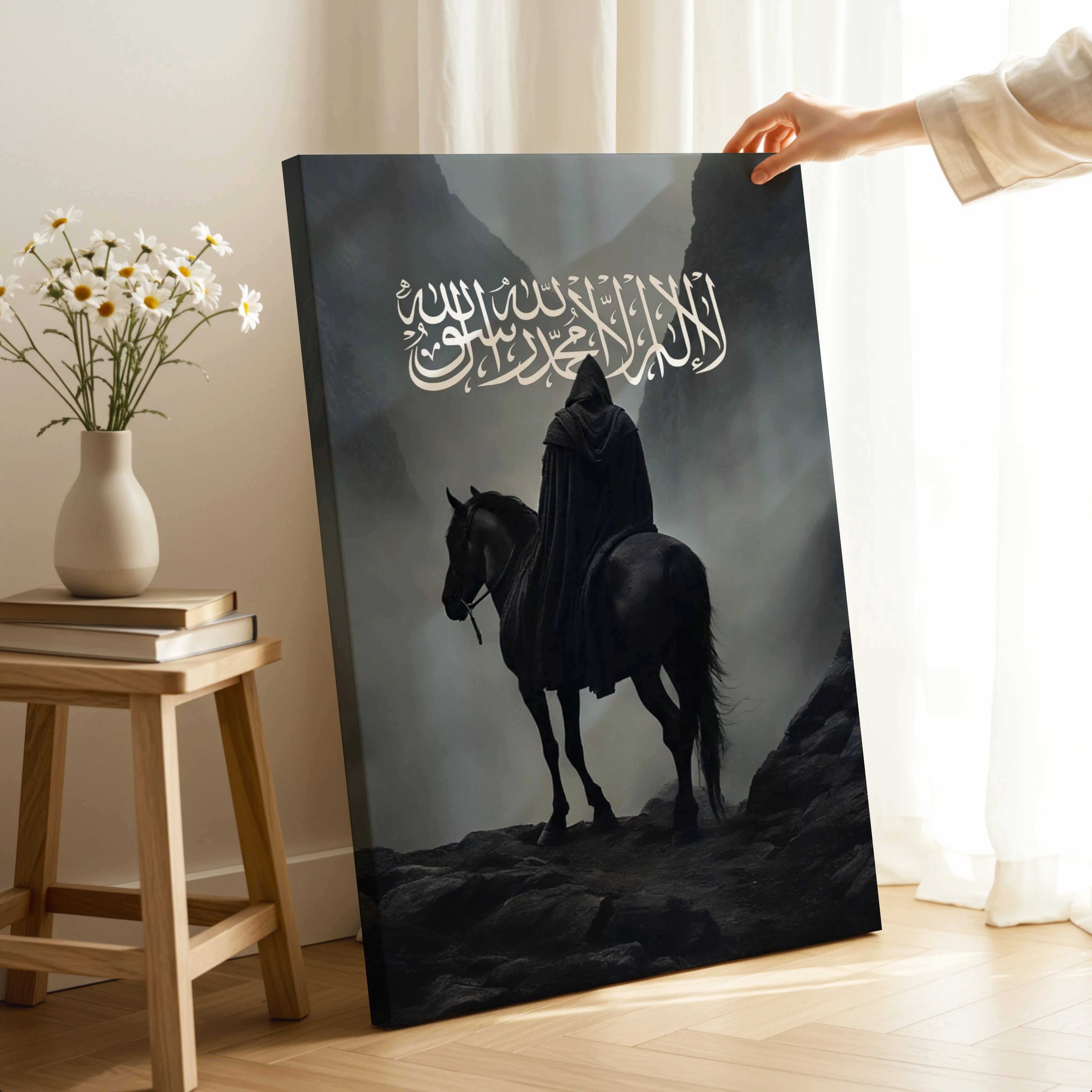 Shahada Rider Wall Art – Islamic Warrior Silhouette | 4K Ultra Wrap Frame Wall Art in Pakistan | IBRELIA™ IBRELIA