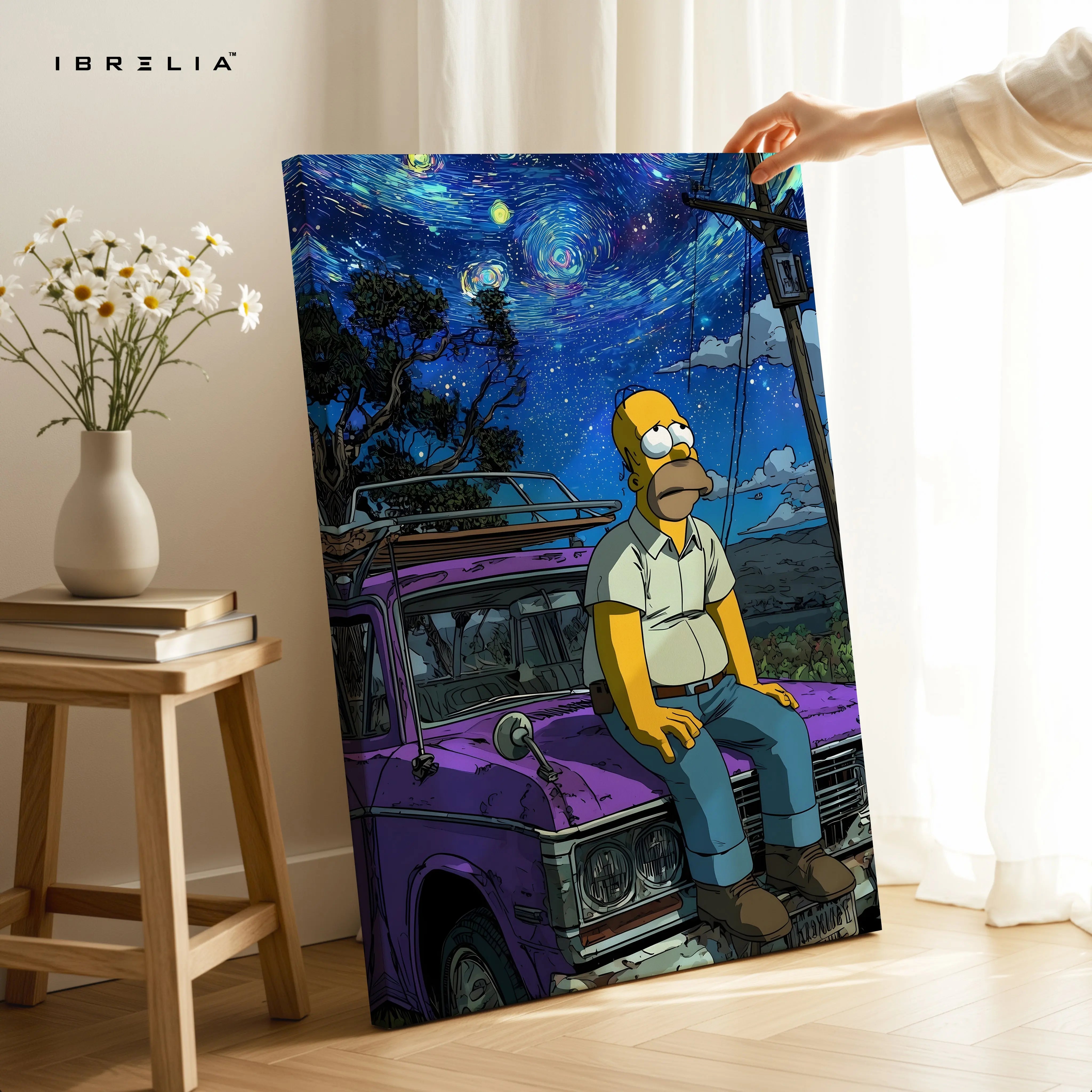 Homer Under the Starry Night – Pop Culture 4K Ultra Wrap Frame Wall Art | IBRELIA™ IBRELIA
