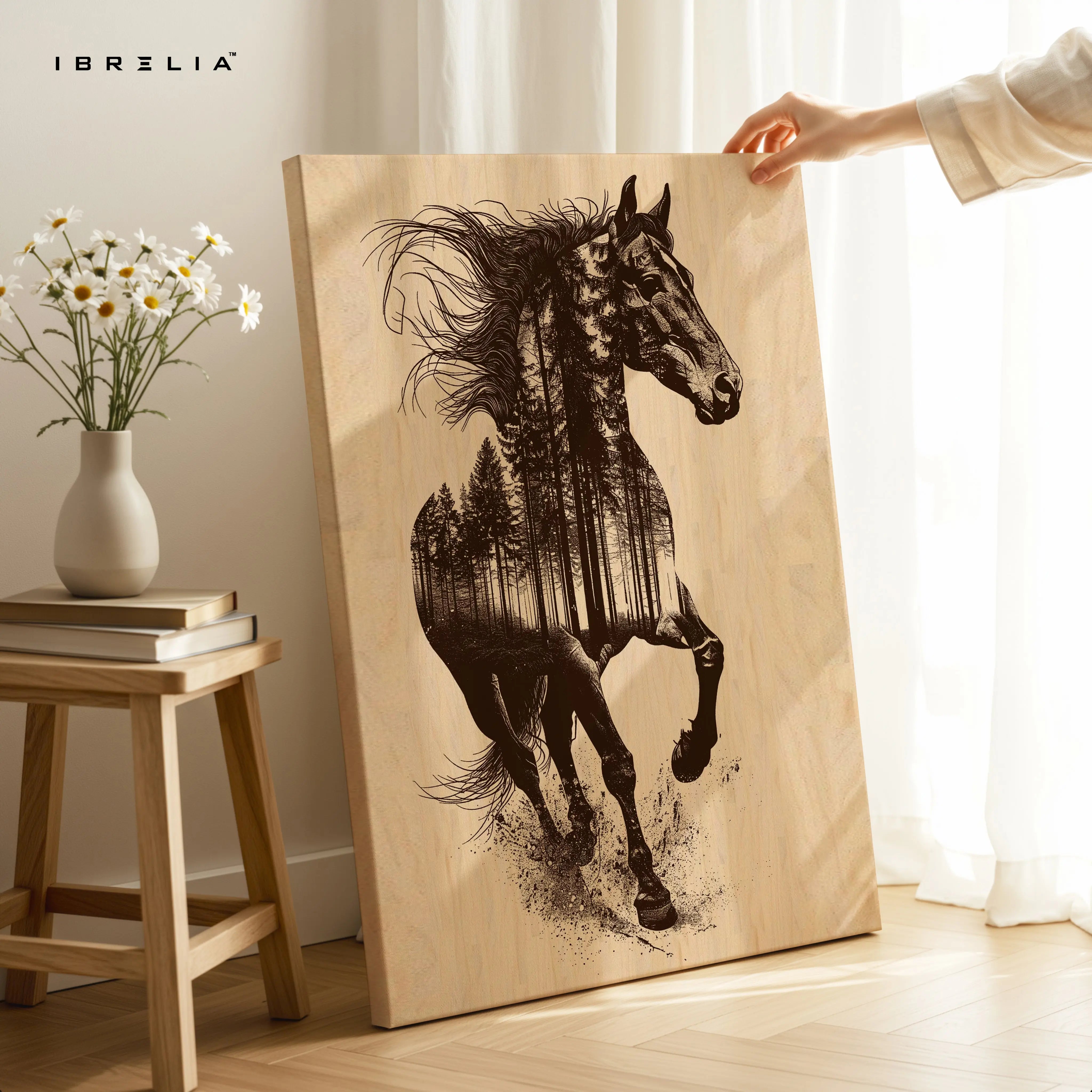 Forest Spirit Stallion Art – Double Exposure Horse Nature Wall Art | 4K Ultra Wrap Frame Wall Art in Pakistan | IBRELIA™ IBRELIA