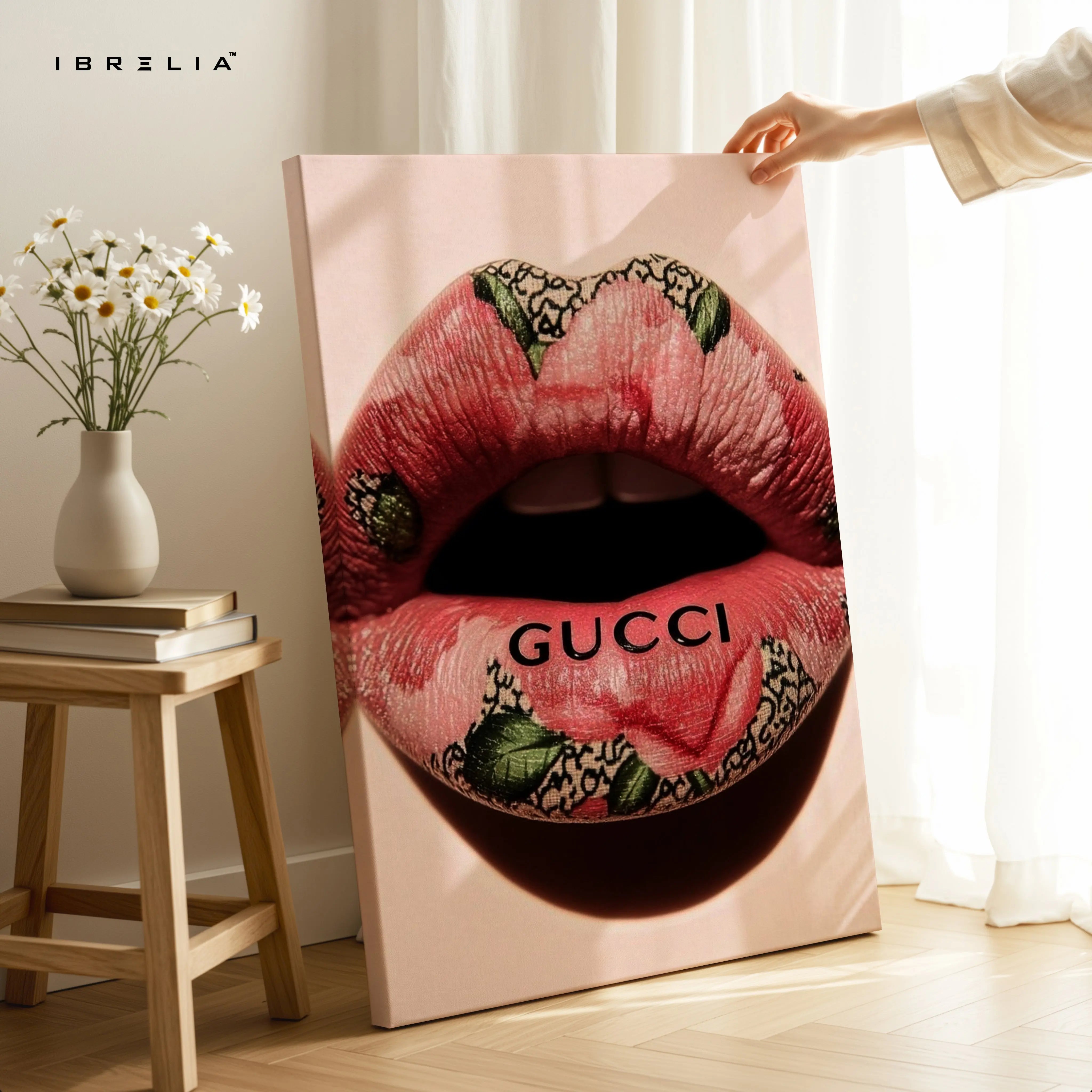 Gucci Floral Lips Glam Art – 4K Ultra Wrap Frame Wall Art in Pakistan | IBRELIA™ IBRELIA