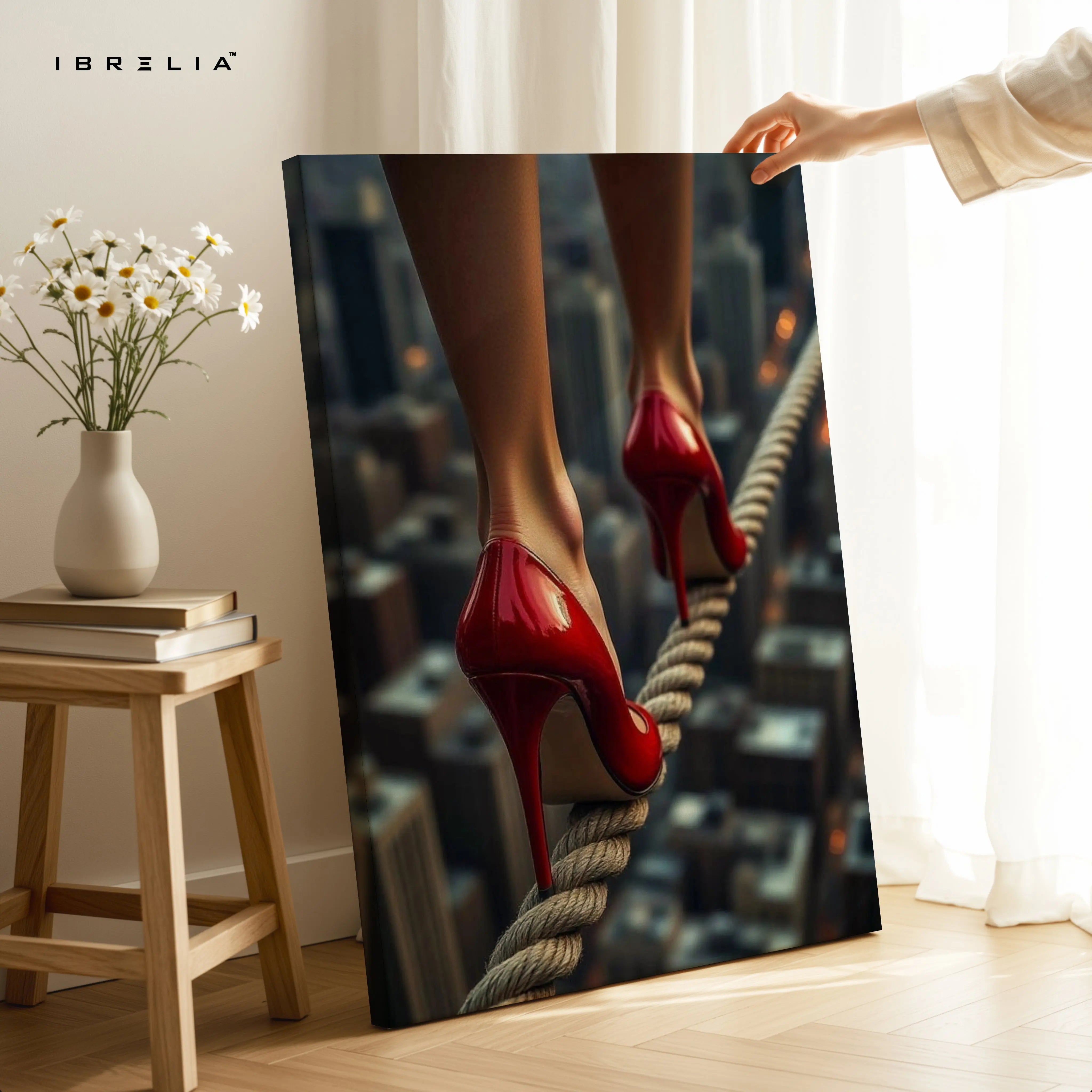 Red Heels on the Edge Art – 4K Ultra Wrap Frame Wall Art in Pakistan | IBRELIA™ IBRELIA