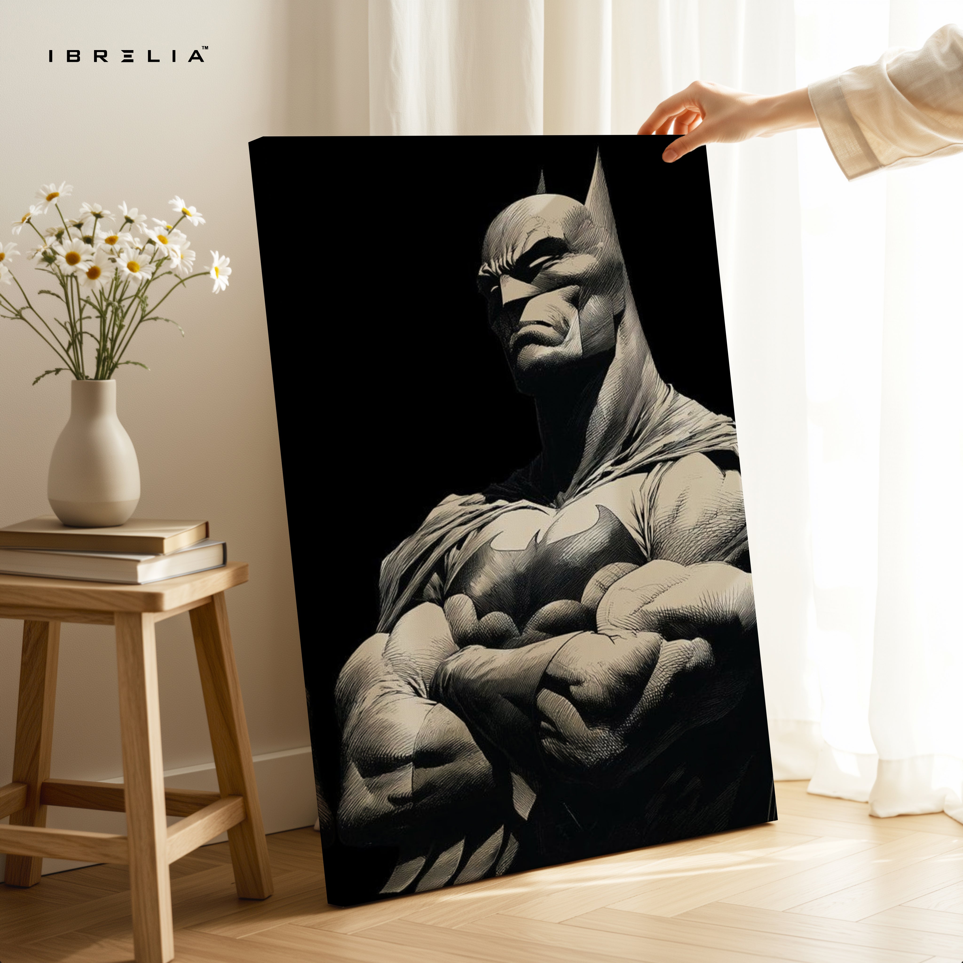 Monochrome Dark Knight – Sculpted Vigilante Noir Art | 4K Ultra Wrap Frame Wall Art in Pakistan | IBRELIA™