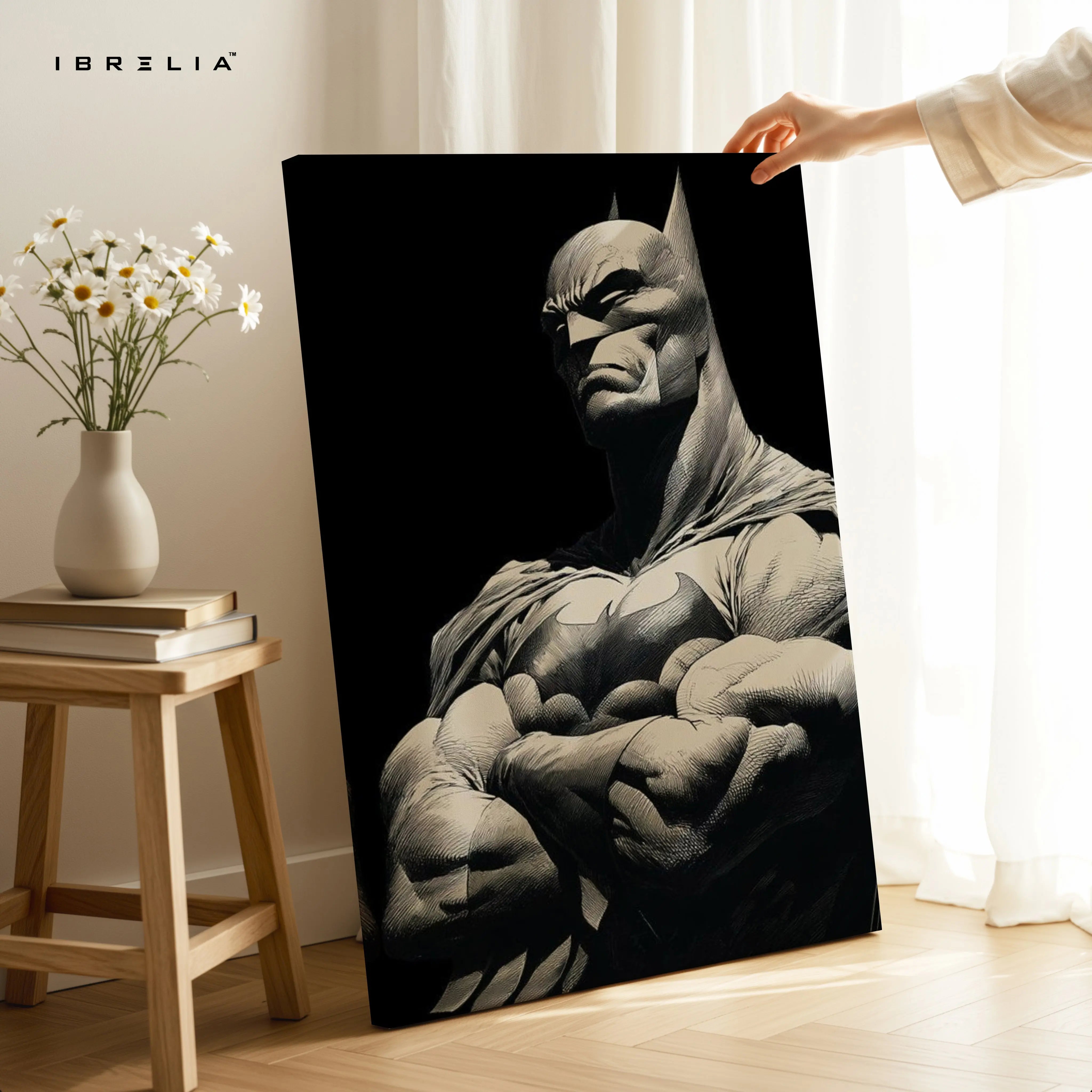 Monochrome Dark Knight – Sculpted Vigilante Noir Art | 4K Ultra Wrap Frame Wall Art in Pakistan | IBRELIA™ IBRELIA
