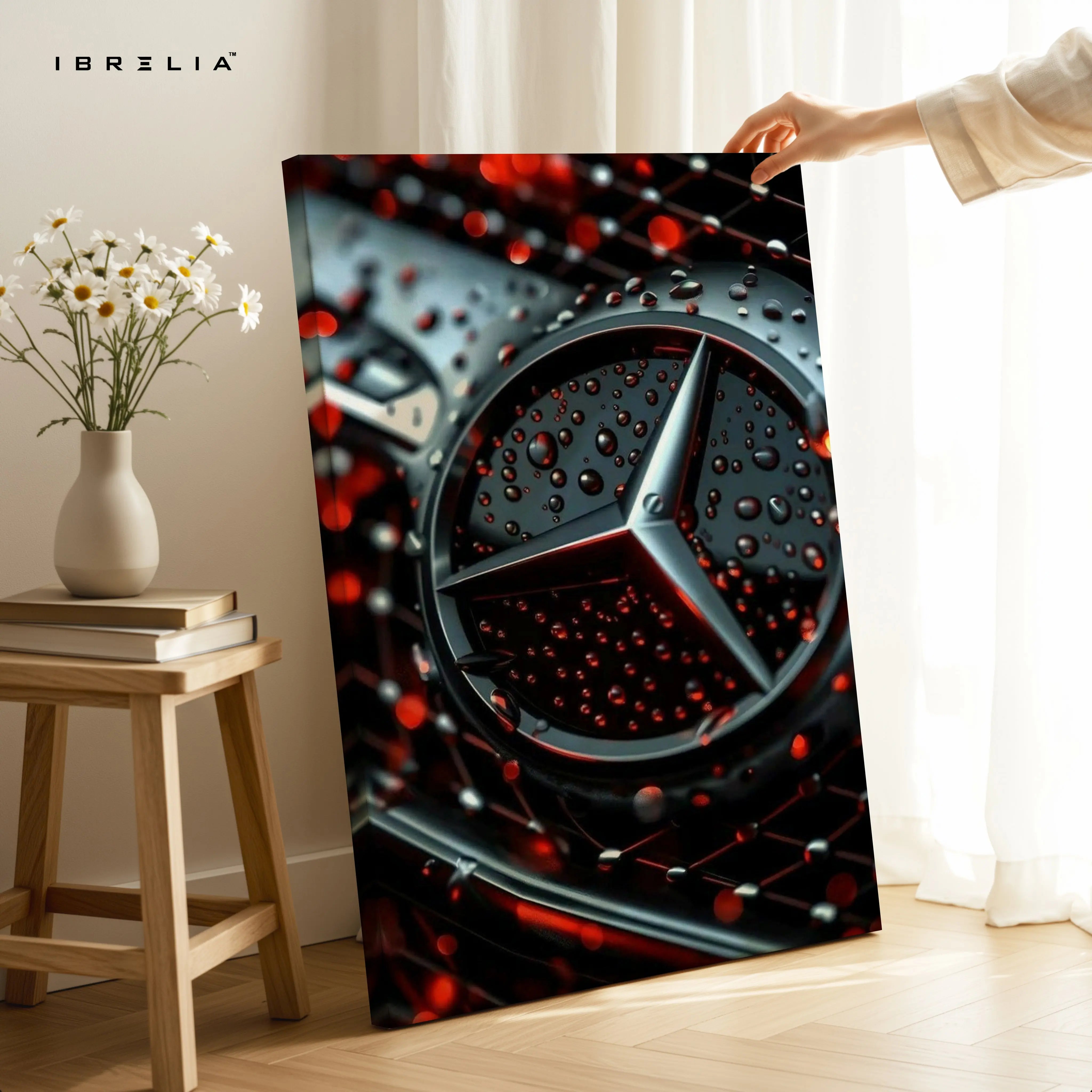 Mercedes Benz Emblem Rain Edition – 4K Ultra Wrap Frame Wall Art | IBRELIA™ IBRELIA