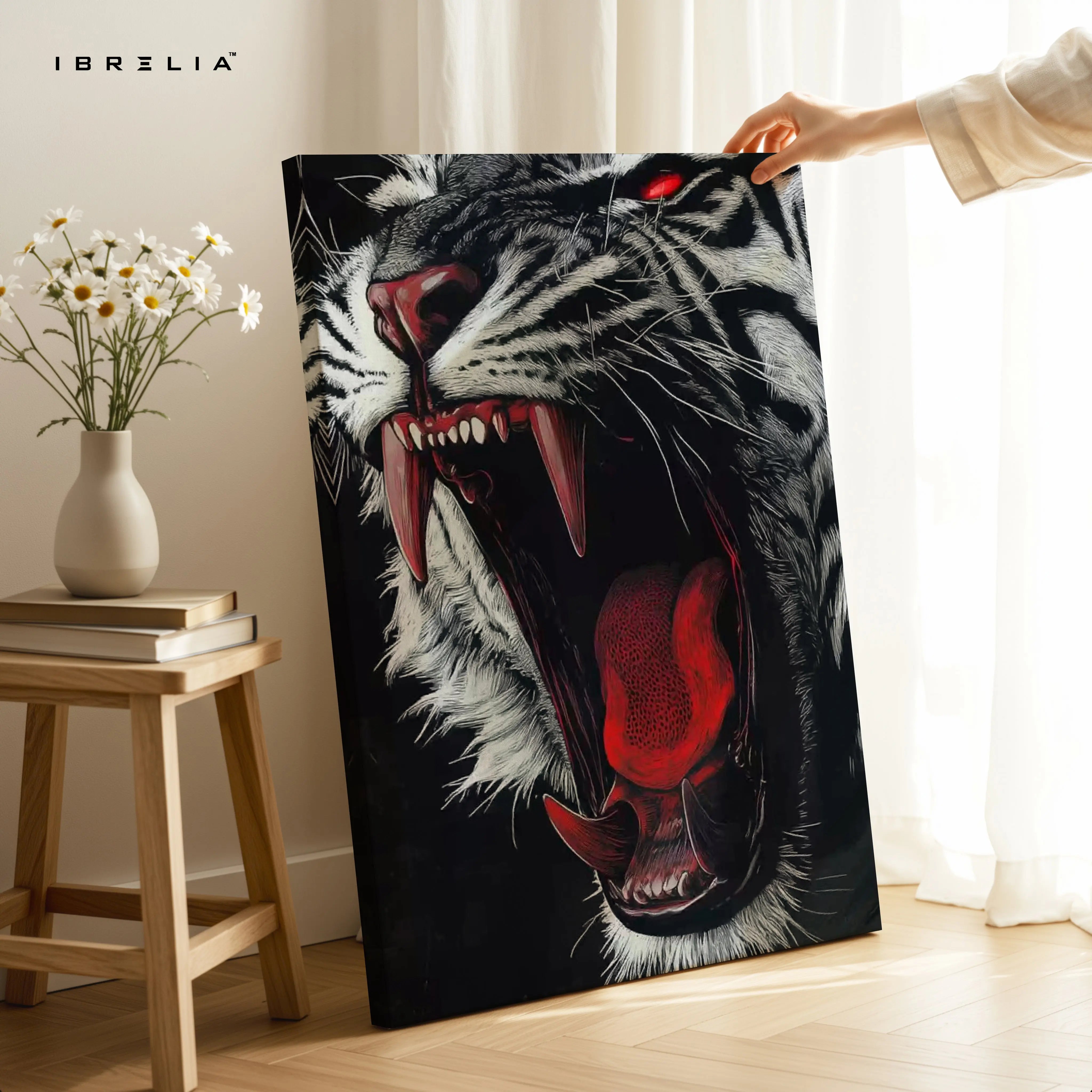 Savage Tiger Roar Dark Art – 4K Ultra Wrap Frame Wall Art in Pakistan | IBRELIA™ IBRELIA
