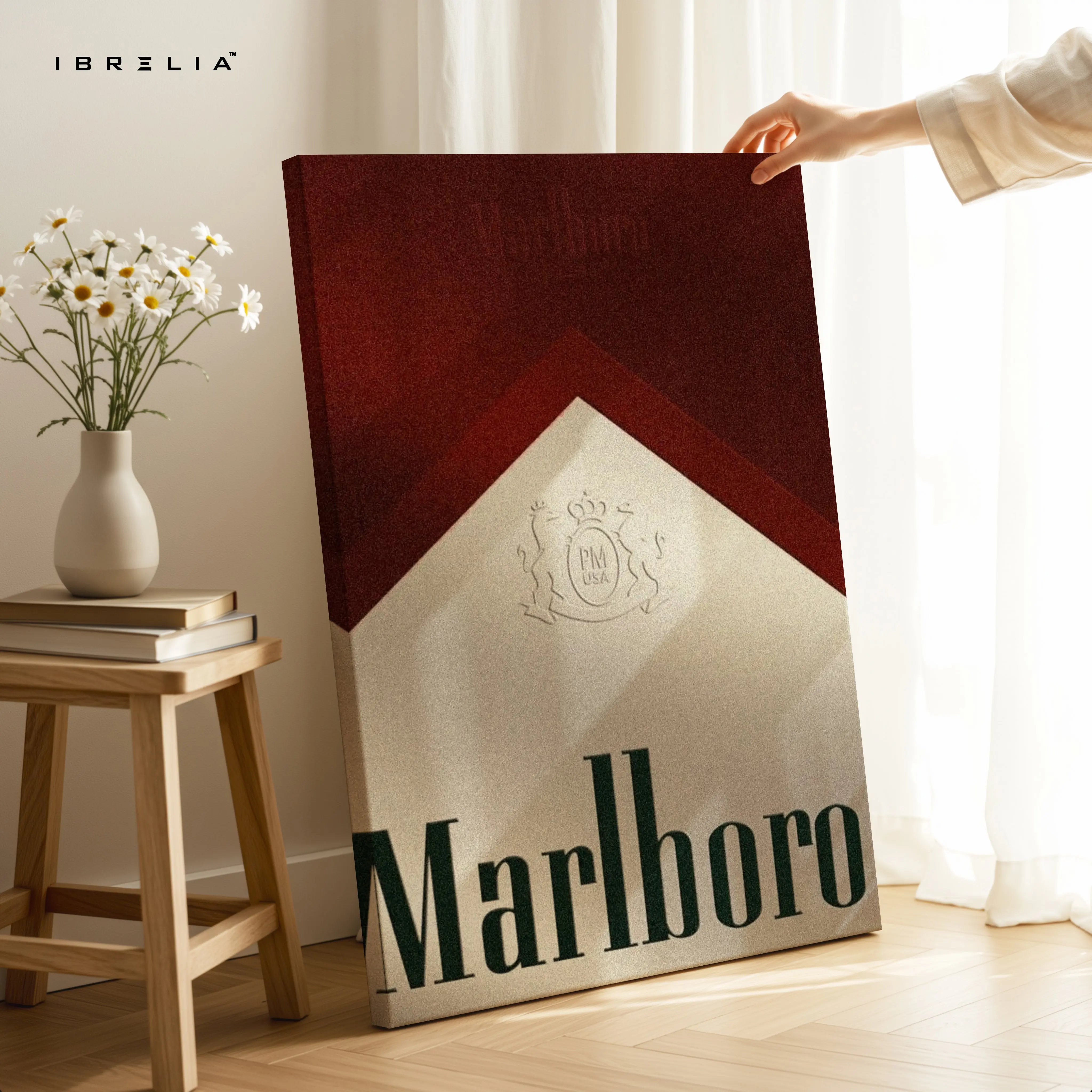 Marlboro Minimalist Wall Art – Vintage Cigarette Pack Canvas Frame | Bold Retro Graphic Poster Pakistan | IBRELIA™ IBRELIA