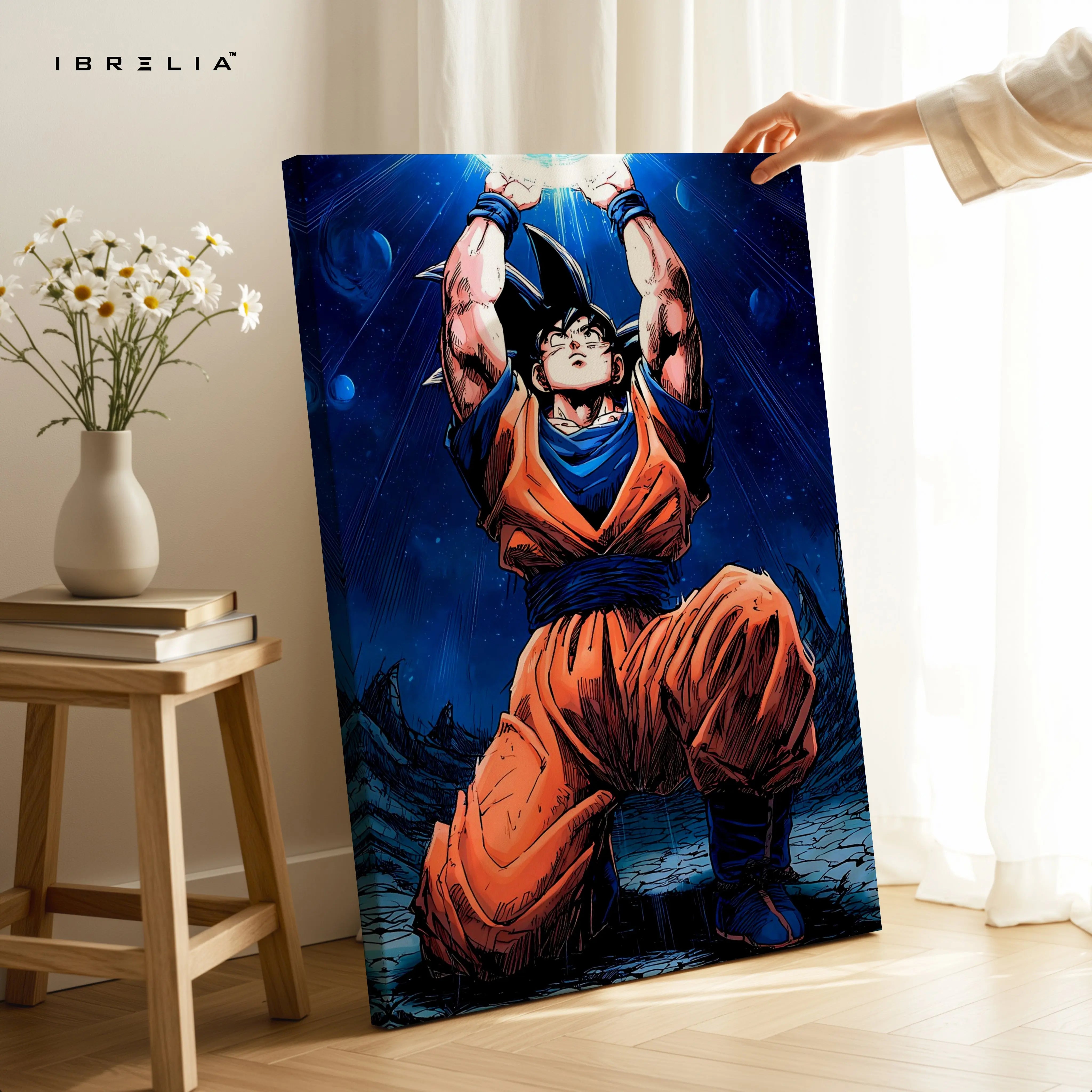 Goku Spirit Bomb Wall Art – Dragon Ball Anime Canvas Frame | Goku Universe Energy Poster Pakistan | IBRELIA™ IBRELIA