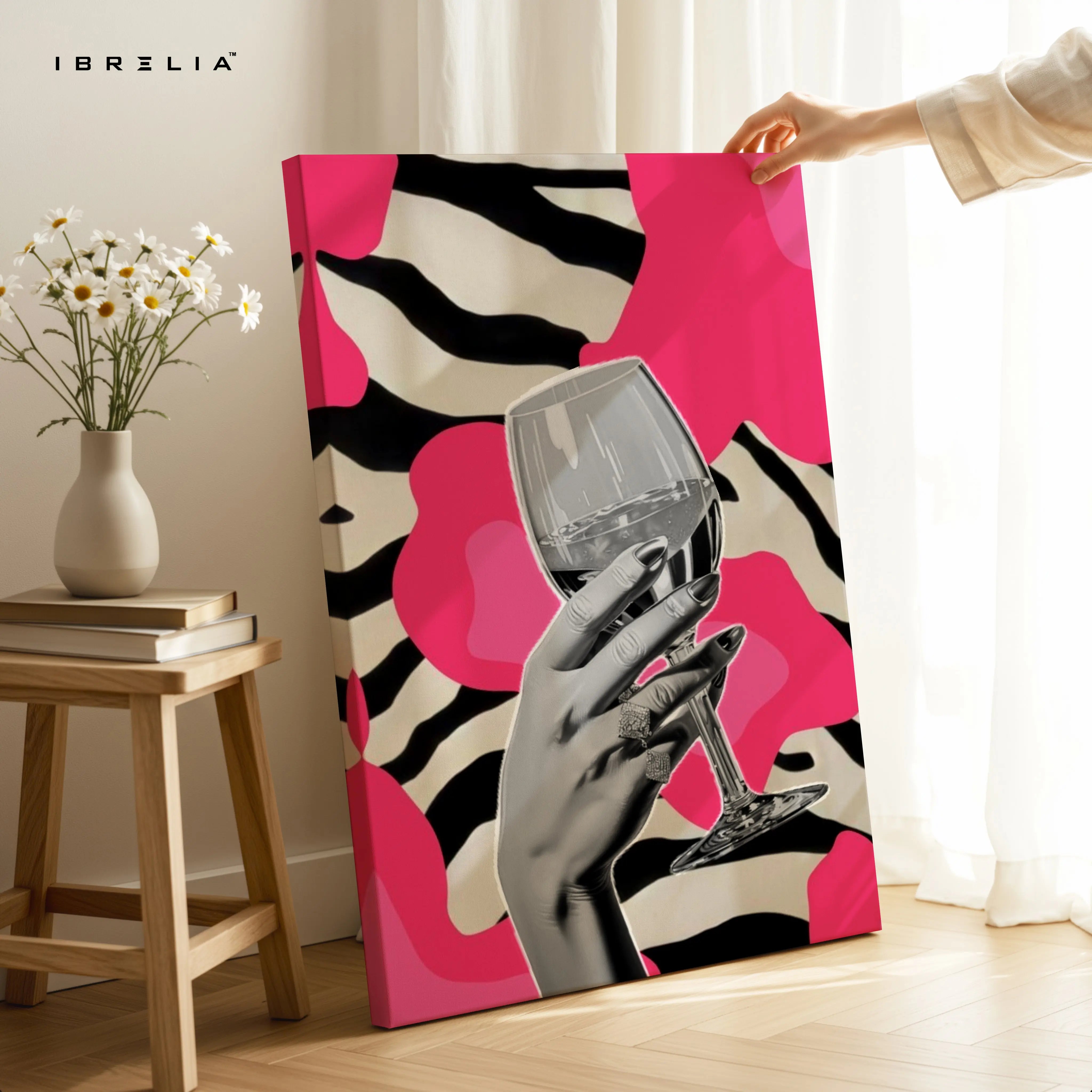 Pink Zebra Wine Glam Art – 4K Ultra Wrap Frame Wall Art in Pakistan | IBRELIA™ IBRELIA