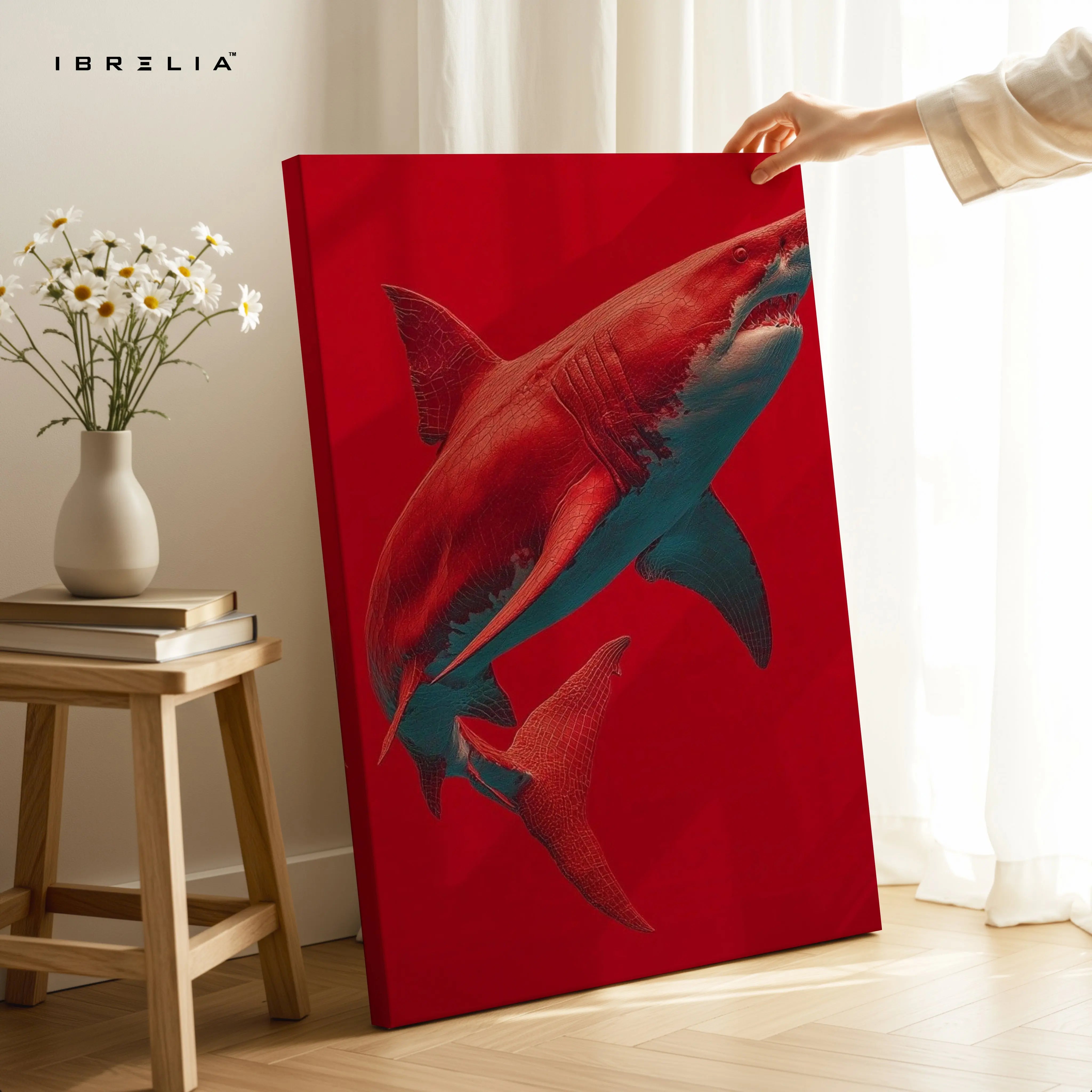 Crimson Shark Modern Art – 4K Ultra Wrap Frame Wall Art in Pakistan | IBRELIA™ IBRELIA