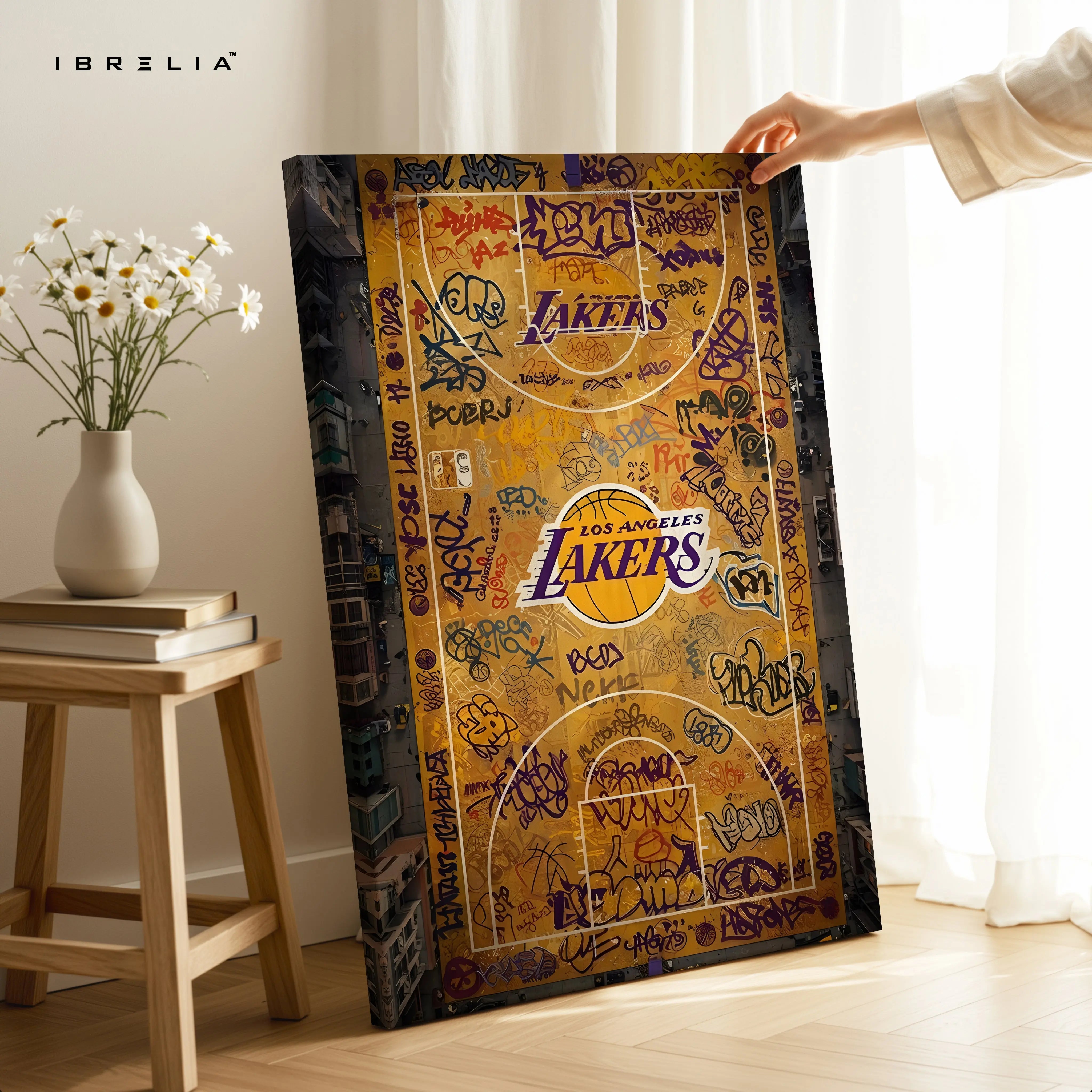 Los Angeles Lakers Graffiti Court Art – 4K Ultra Wrap Frame Wall Art in Pakistan | IBRELIA™ IBRELIA