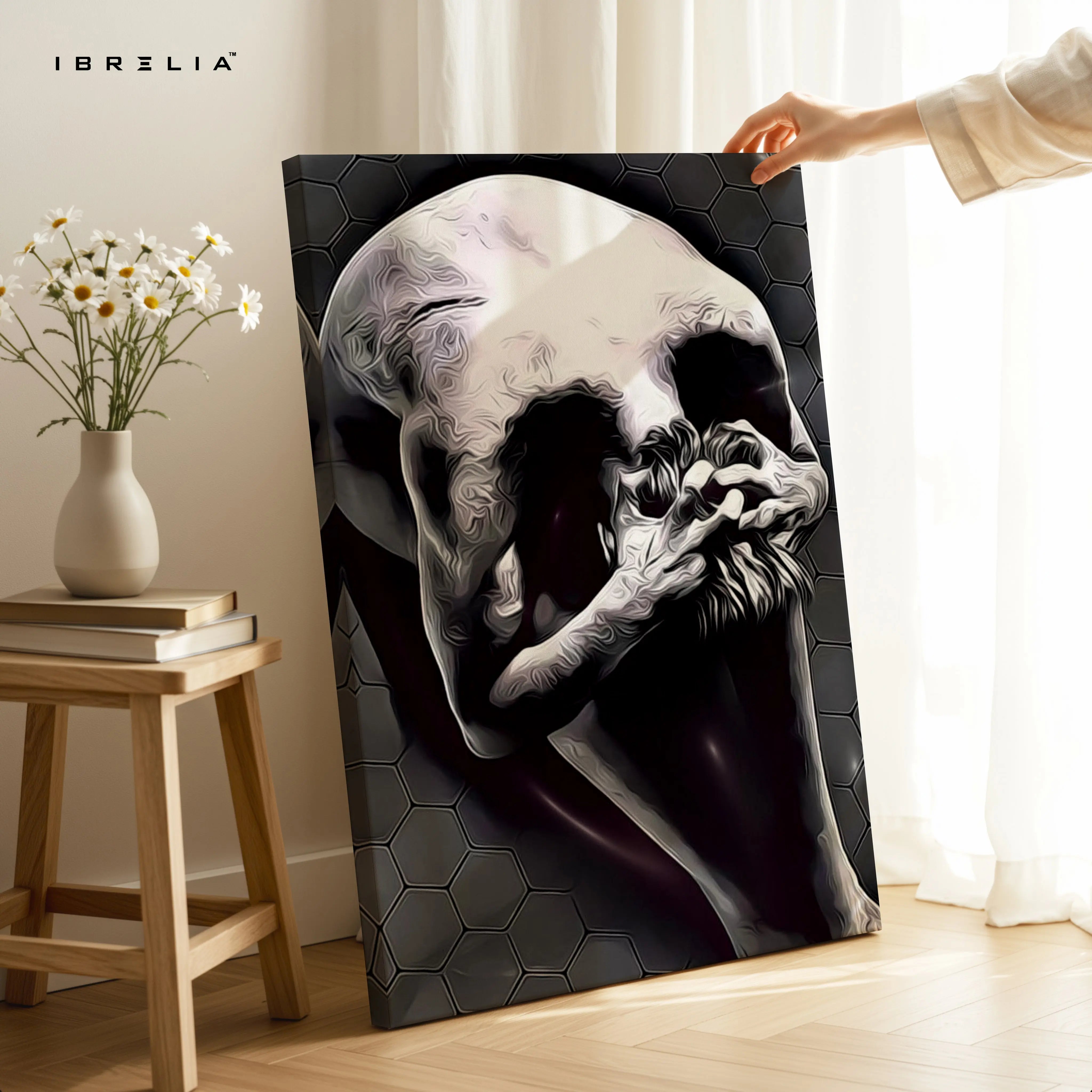 Silent Contemplation Skull – Dark Abstract Thought Art | 4K Ultra Wrap Frame Wall Art in Pakistan | IBRELIA™ IBRELIA
