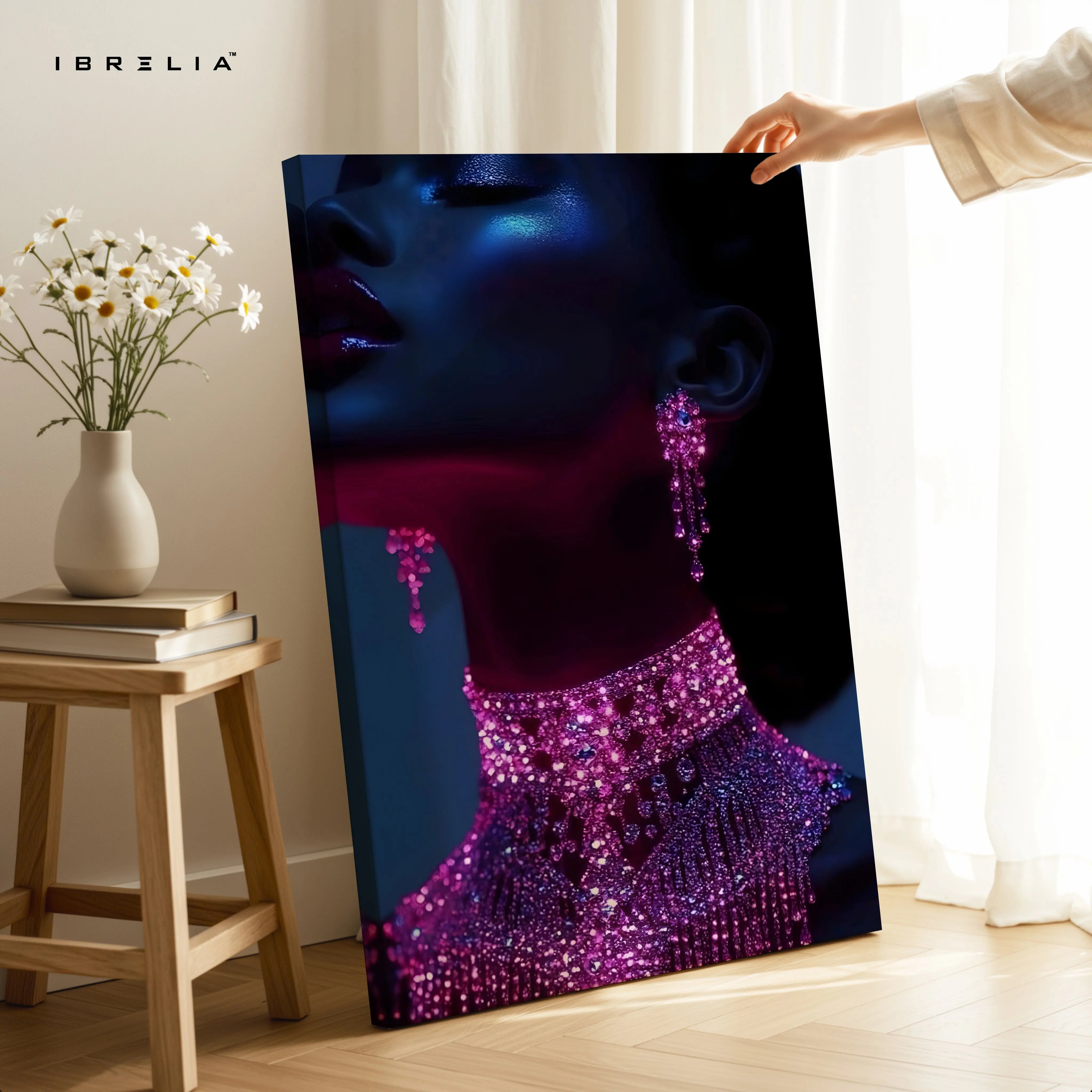 Midnight Amethyst Muse – Luxury Feminine Portrait Art | 4K Ultra Wrap Frame Wall Art in Pakistan | IBRELIA™ IBRELIA