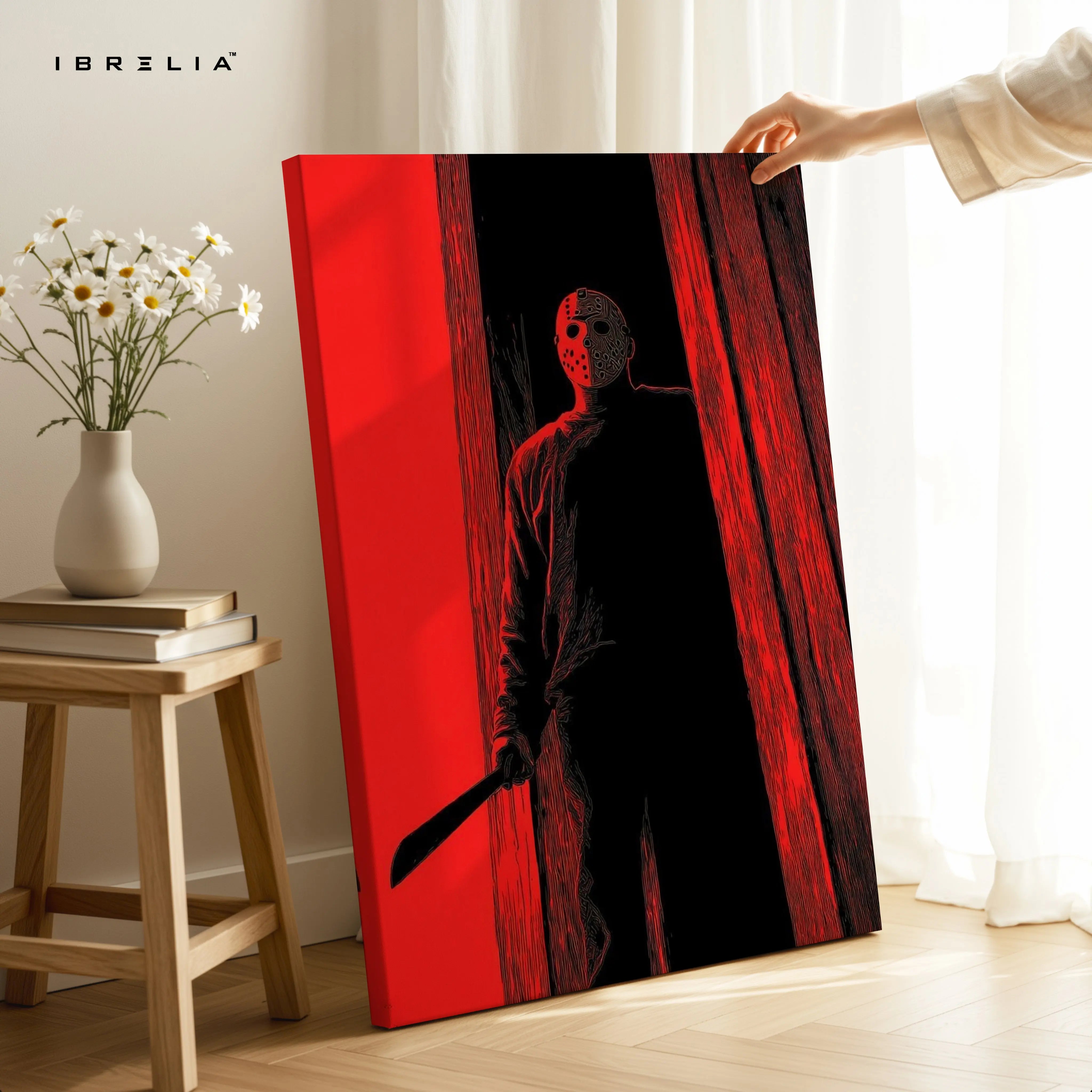 Crimson Threshold – Dark Psychological Noir Art | 4K Ultra Wrap Frame Wall Art in Pakistan | IBRELIA™ IBRELIA