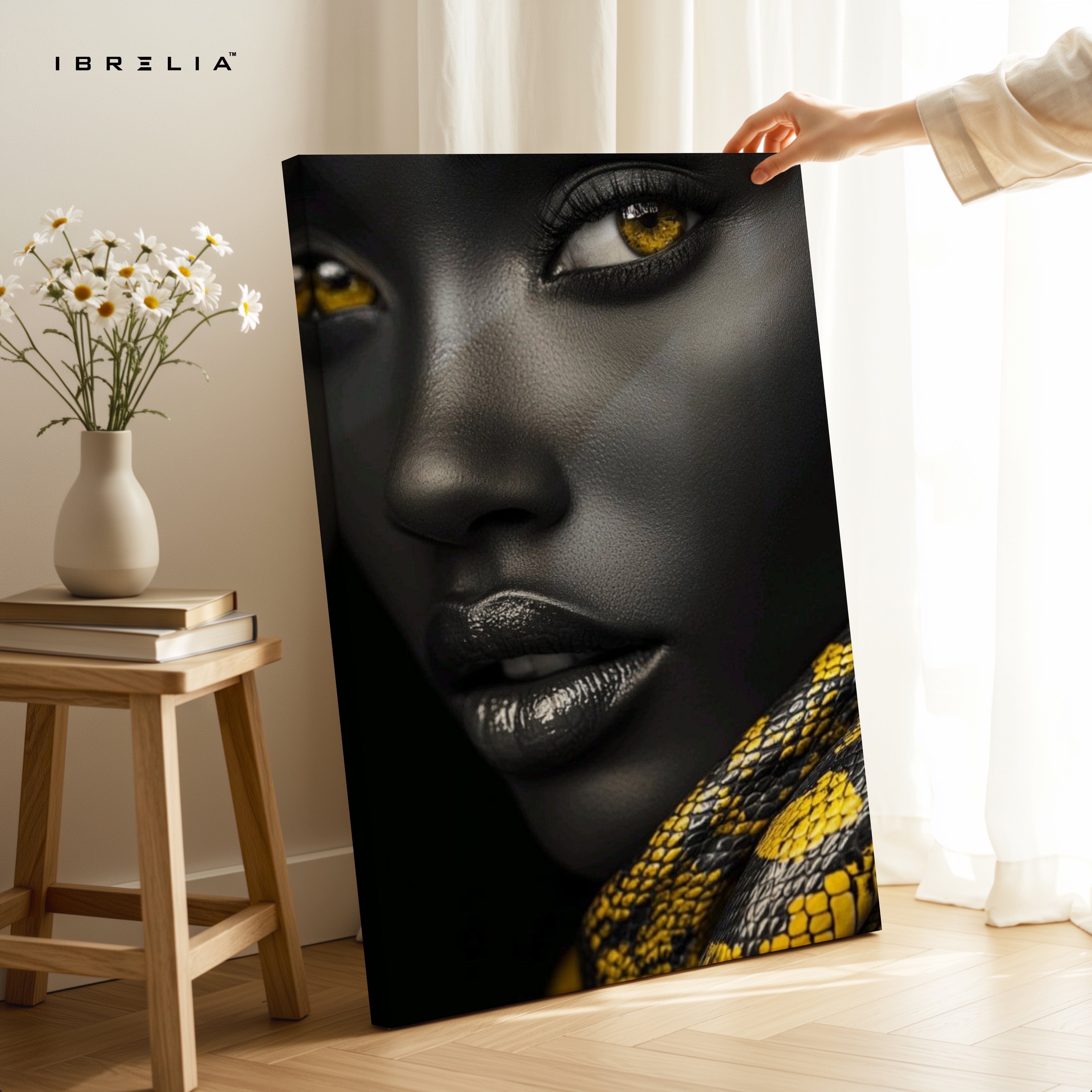 Golden Serpent Gaze Portrait – 4K Ultra Wrap Frame Wall Art in Pakistan | IBRELIA™