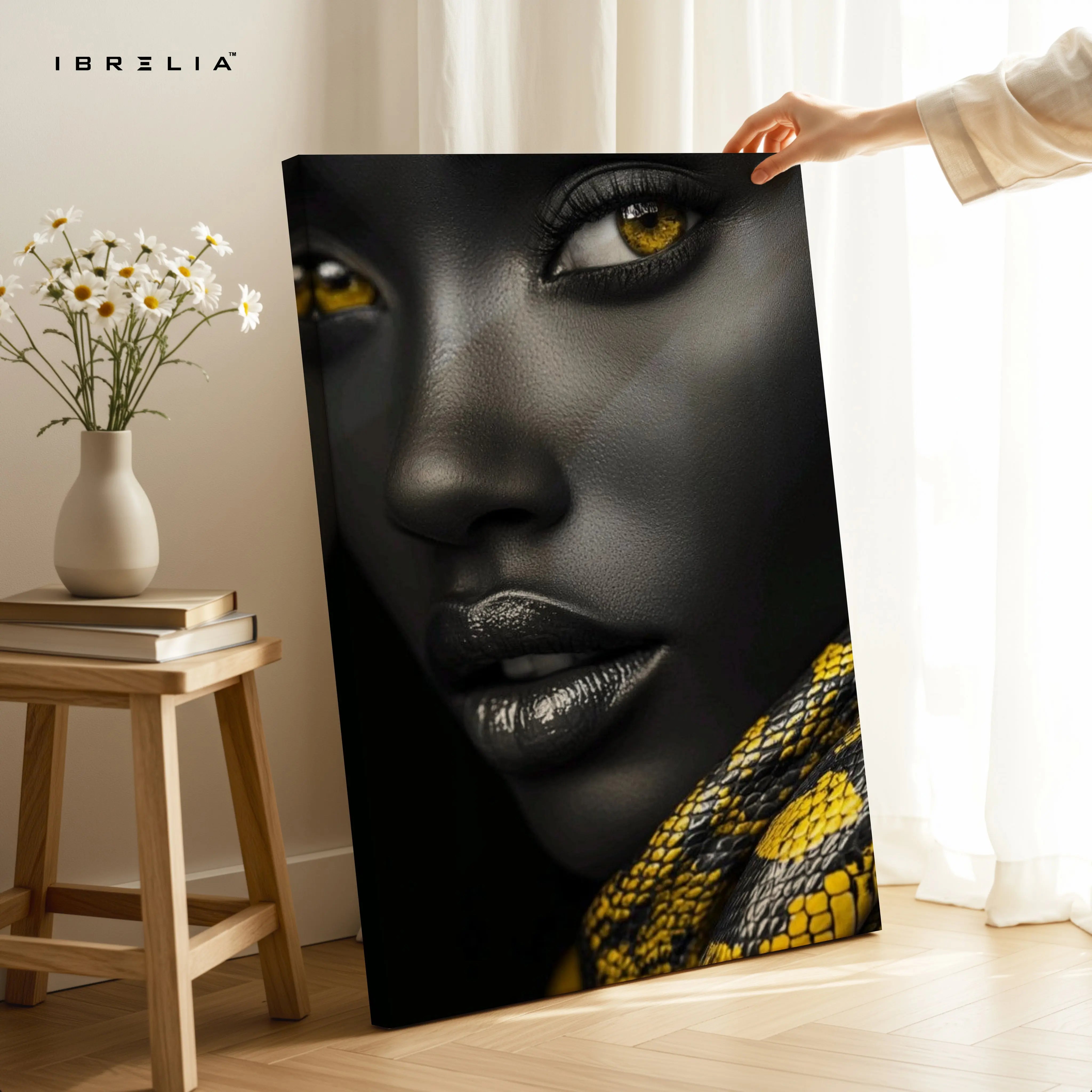 Golden Serpent Gaze Portrait – 4K Ultra Wrap Frame Wall Art in Pakistan | IBRELIA™ IBRELIA