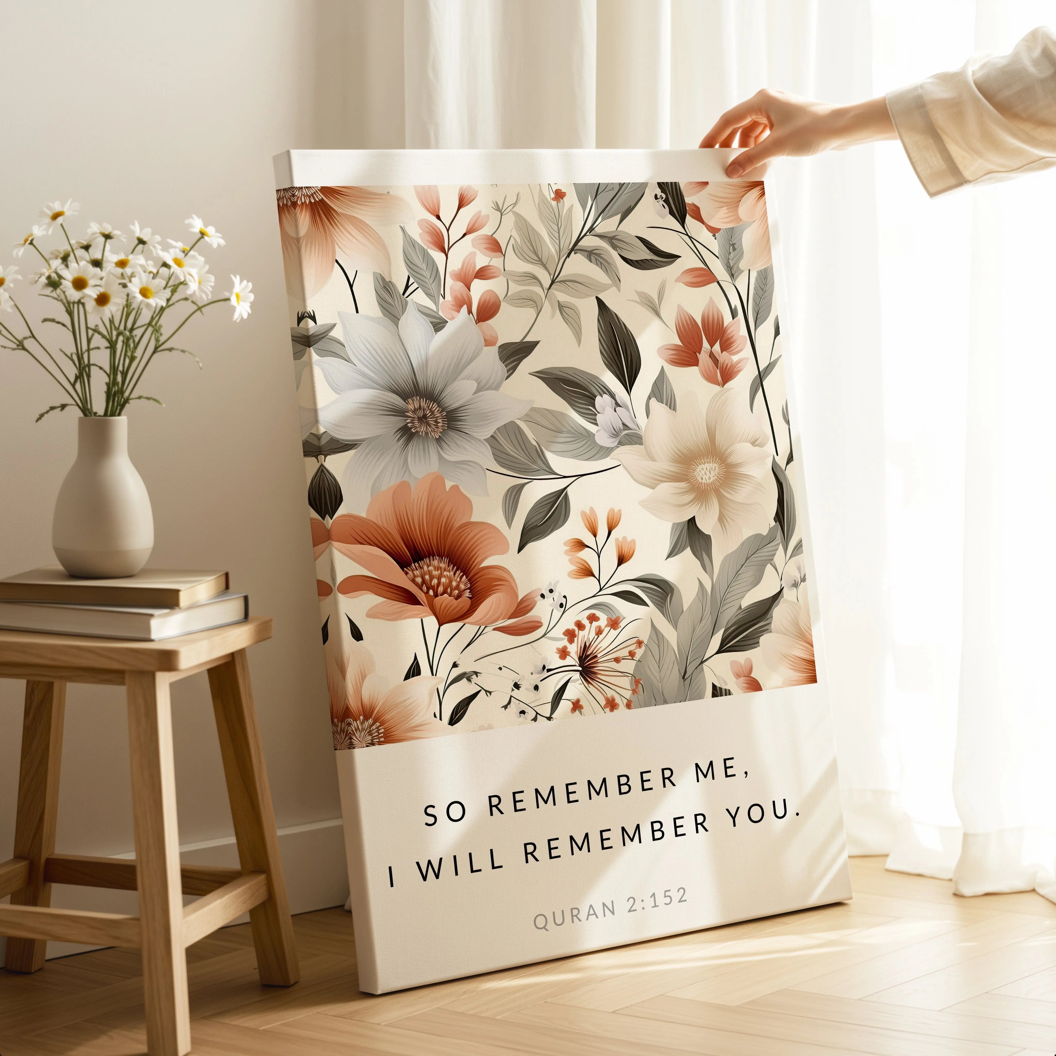 So Remember Me Islamic Wall Art – Quran 2:152 Floral Botanical Design | 4K Ultra Wrap Frame Wall Art in Pakistan | IBRELIA™ IBRELIA