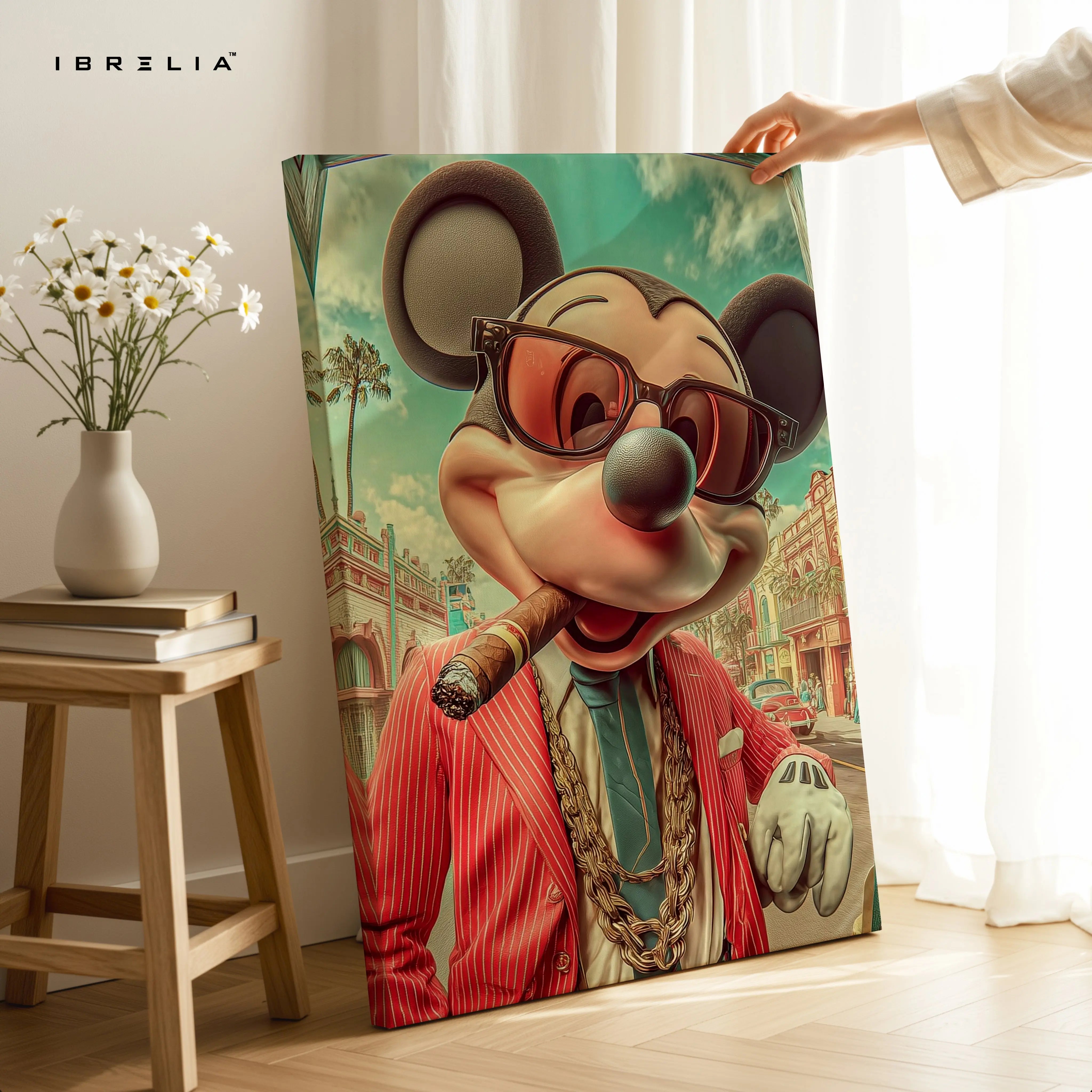 Luxury Mickey Mouse Wall Art – Mafia Style Cartoon Canvas Frame | Premium Street Art Decor Pakistan | IBRELIA™ IBRELIA