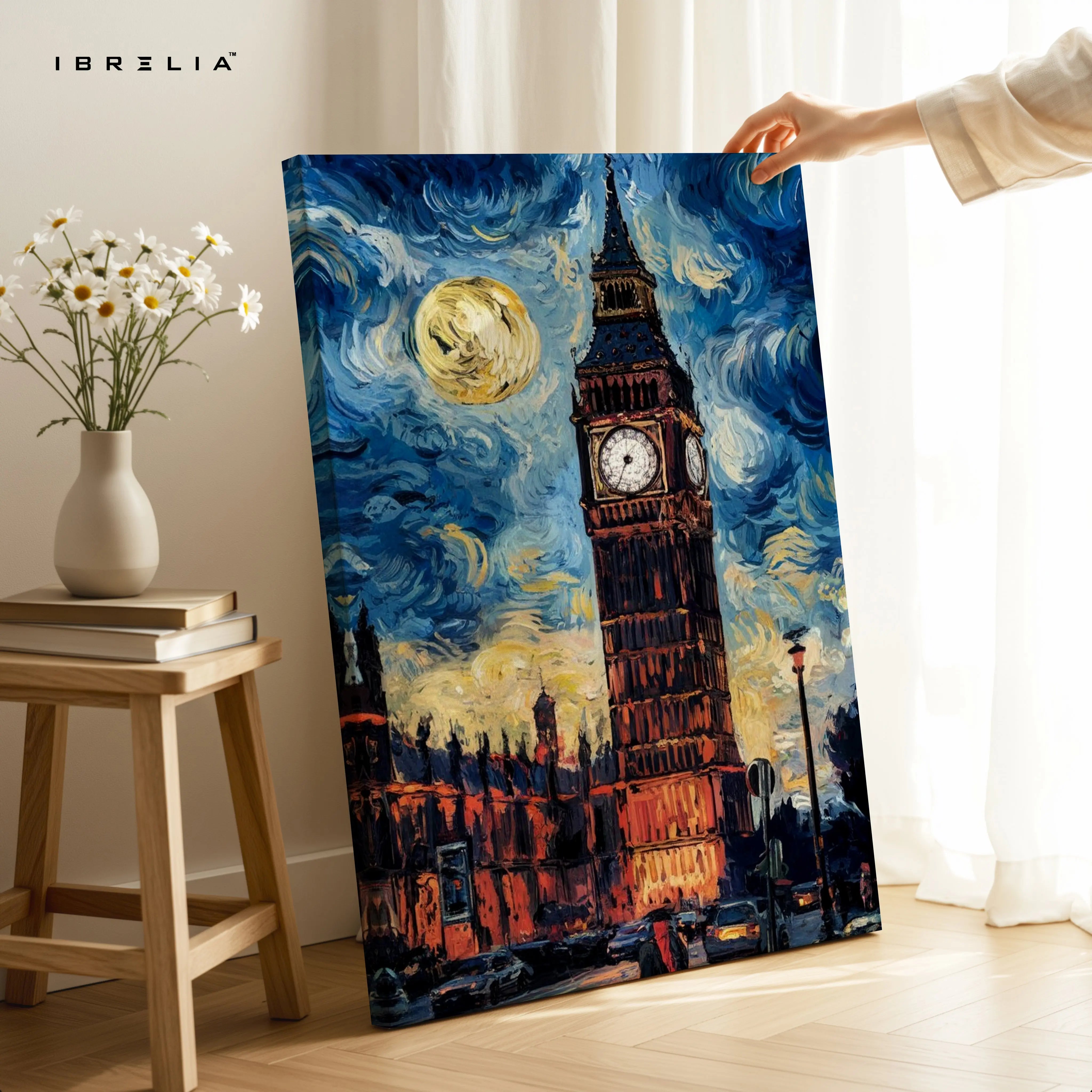 Big Ben Starry Noir Art – London Night Cityscape Wall Art | 4K Ultra Wrap Frame Wall Art in Pakistan | IBRELIA™ IBRELIA