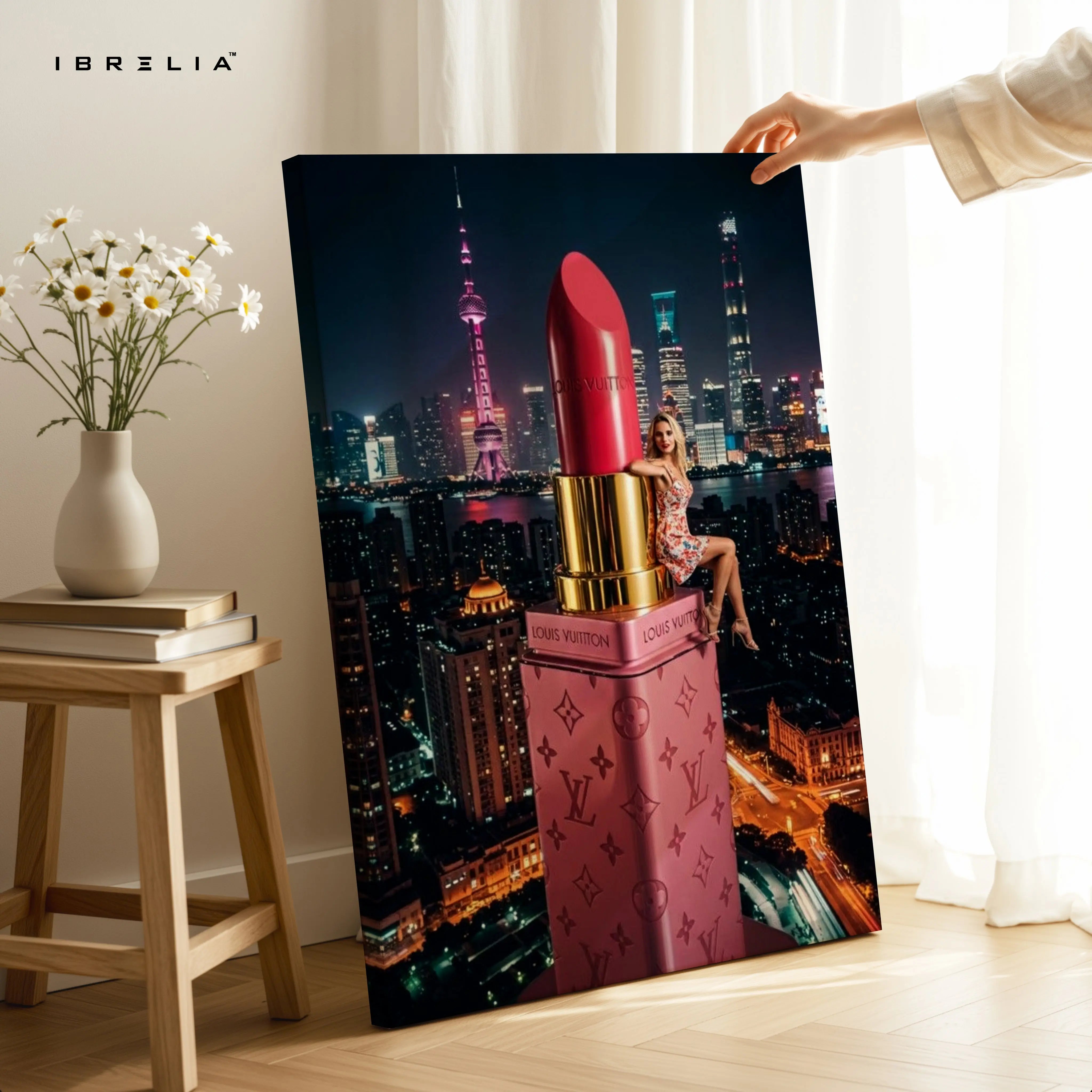Louis Vuitton Lipstick Skyline Glam Art – 4K Ultra Wrap Frame Wall Art in Pakistan | IBRELIA™ IBRELIA