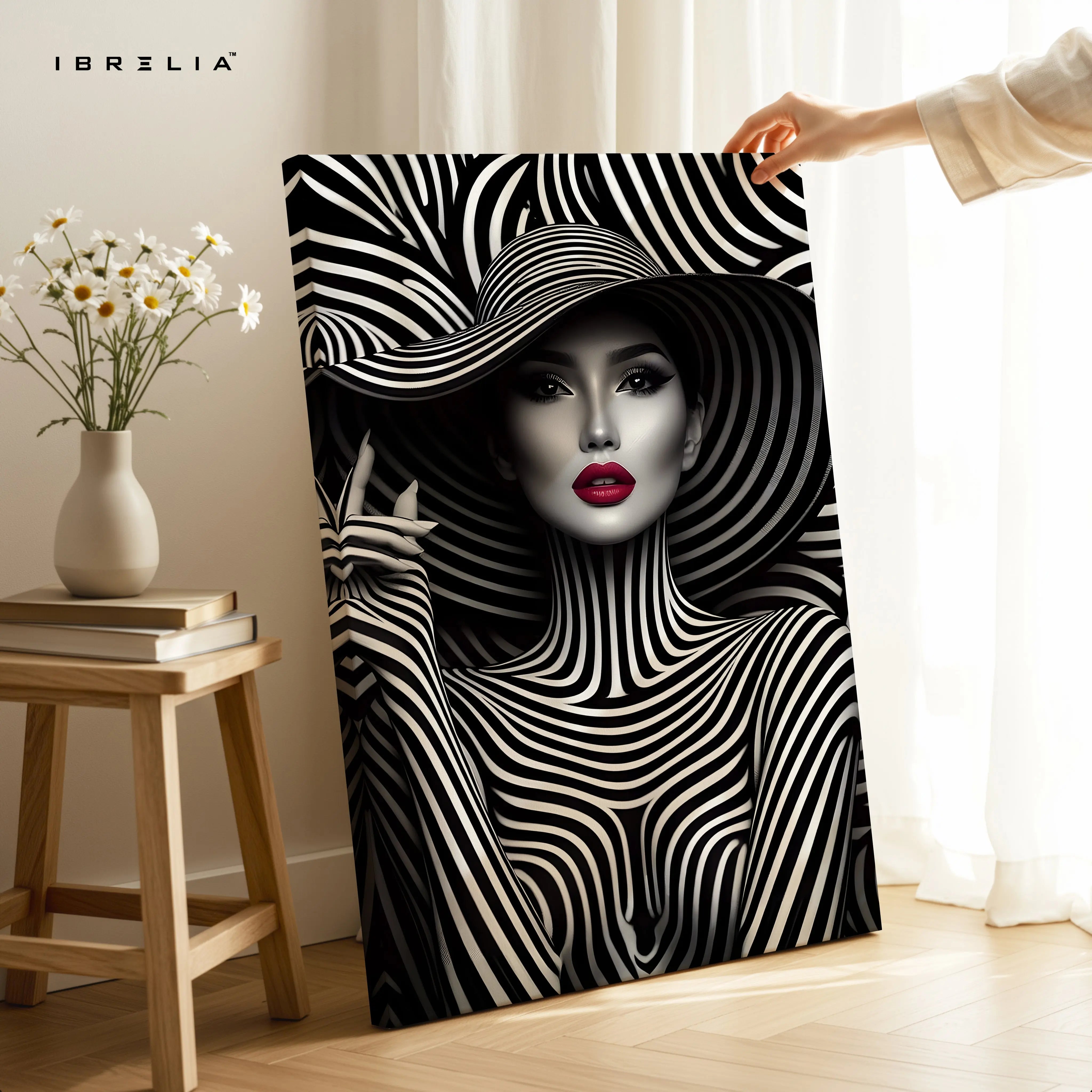 Monochrome Vogue Muse – Black & White Fashion Portrait Art | 4K Ultra Wrap Frame Wall Art in Pakistan | IBRELIA™ IBRELIA