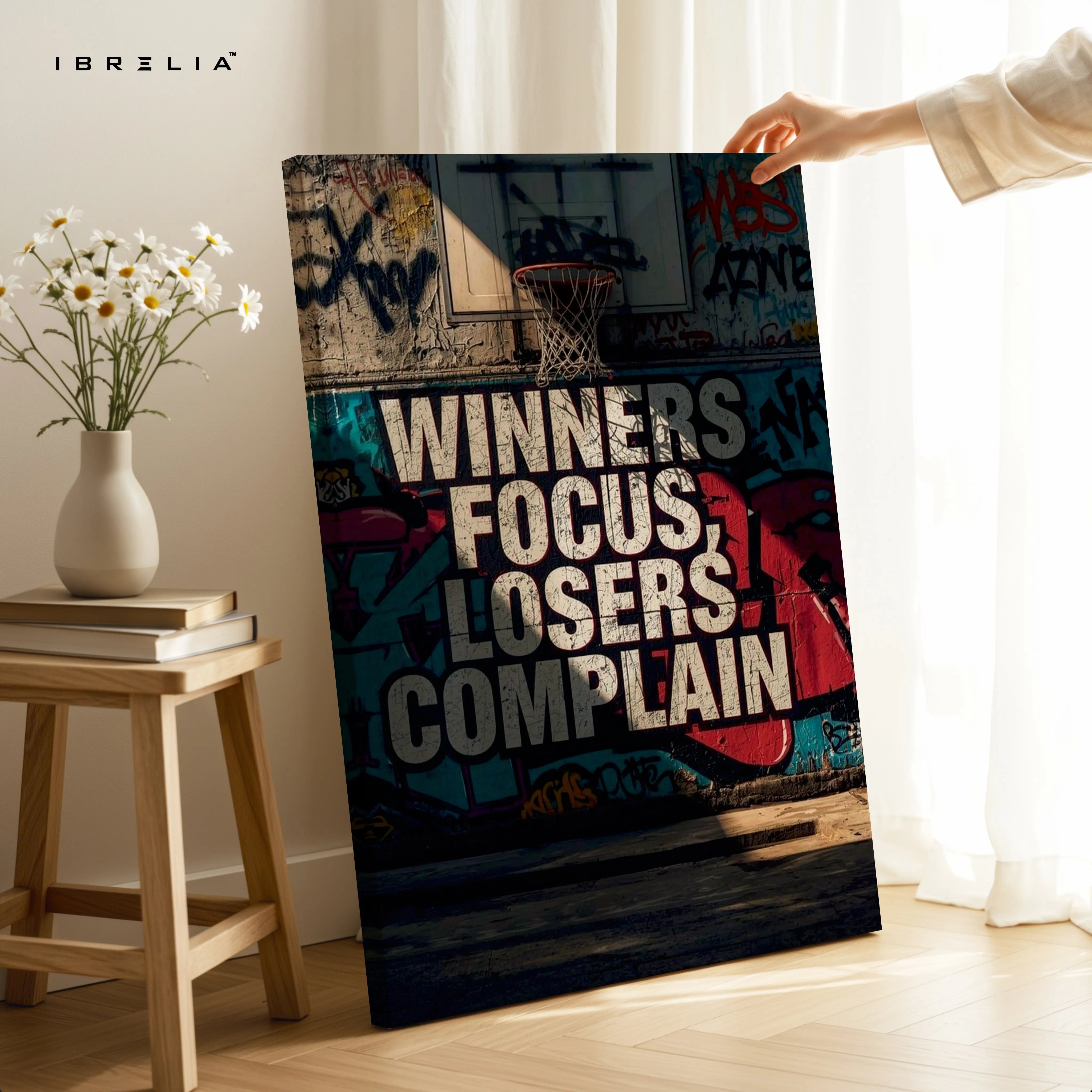 Winners Focus Motivation Wall Art – Basketball Graffiti Canvas Frame | Hustle Quote Poster Pakistan | IBRELIA™ IBRELIA