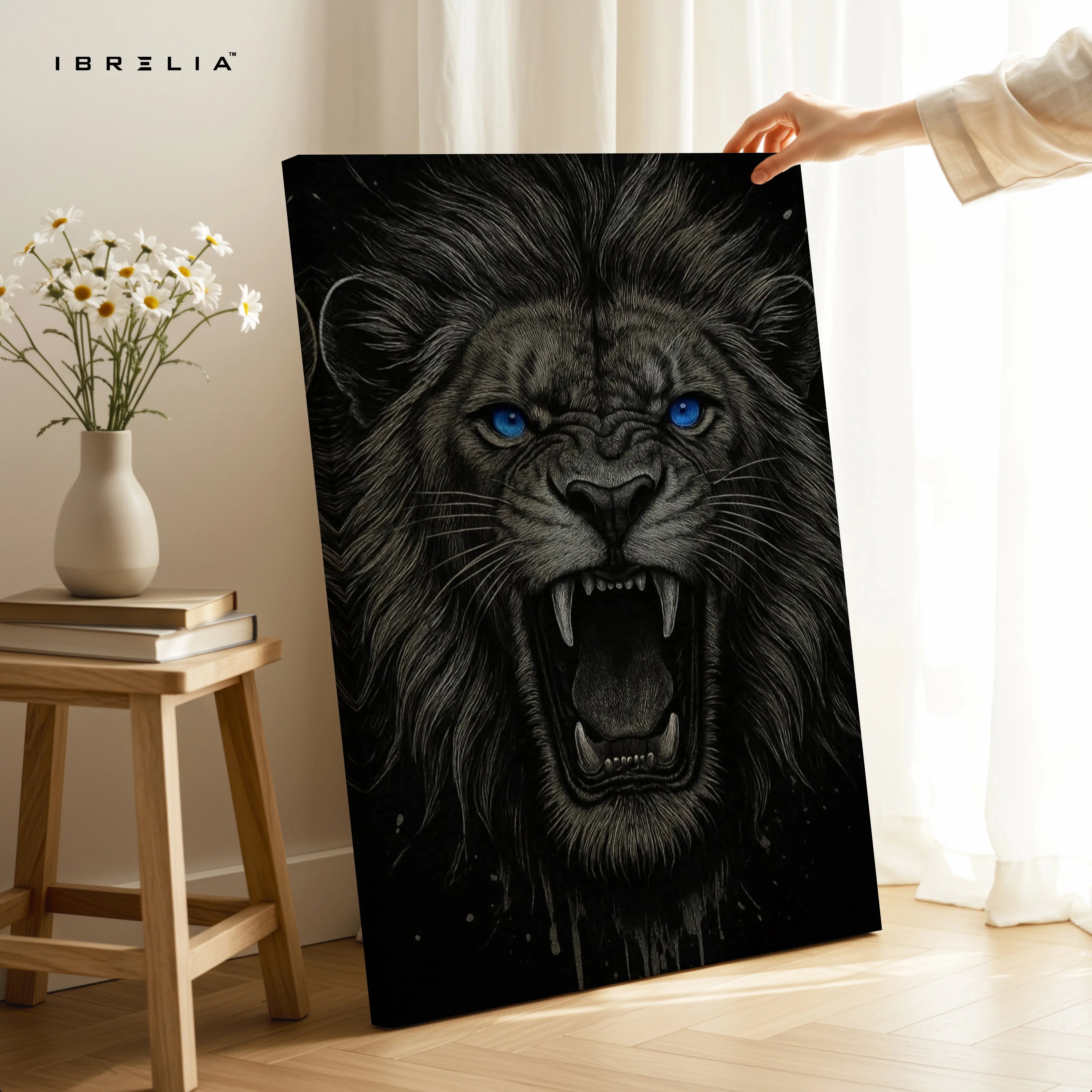 Blue-Eyed Fury – Roaring Lion 4K Ultra Wrap Frame Wall Art in Pakistan | IBRELIA™ IBRELIA