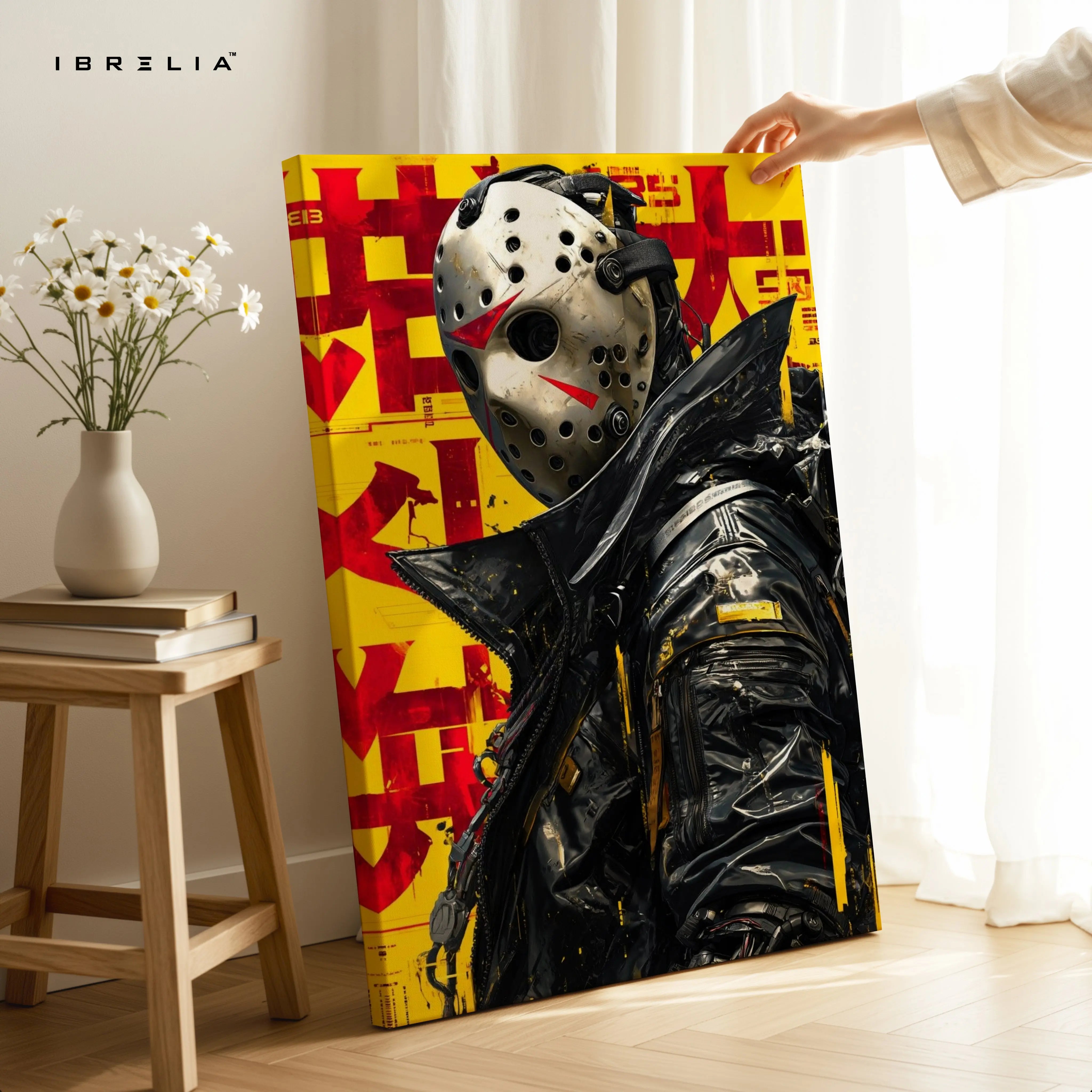 Masked Cyberpunk Warrior Art – 4K Ultra Wrap Frame Wall Art in Pakistan | IBRELIA™ IBRELIA