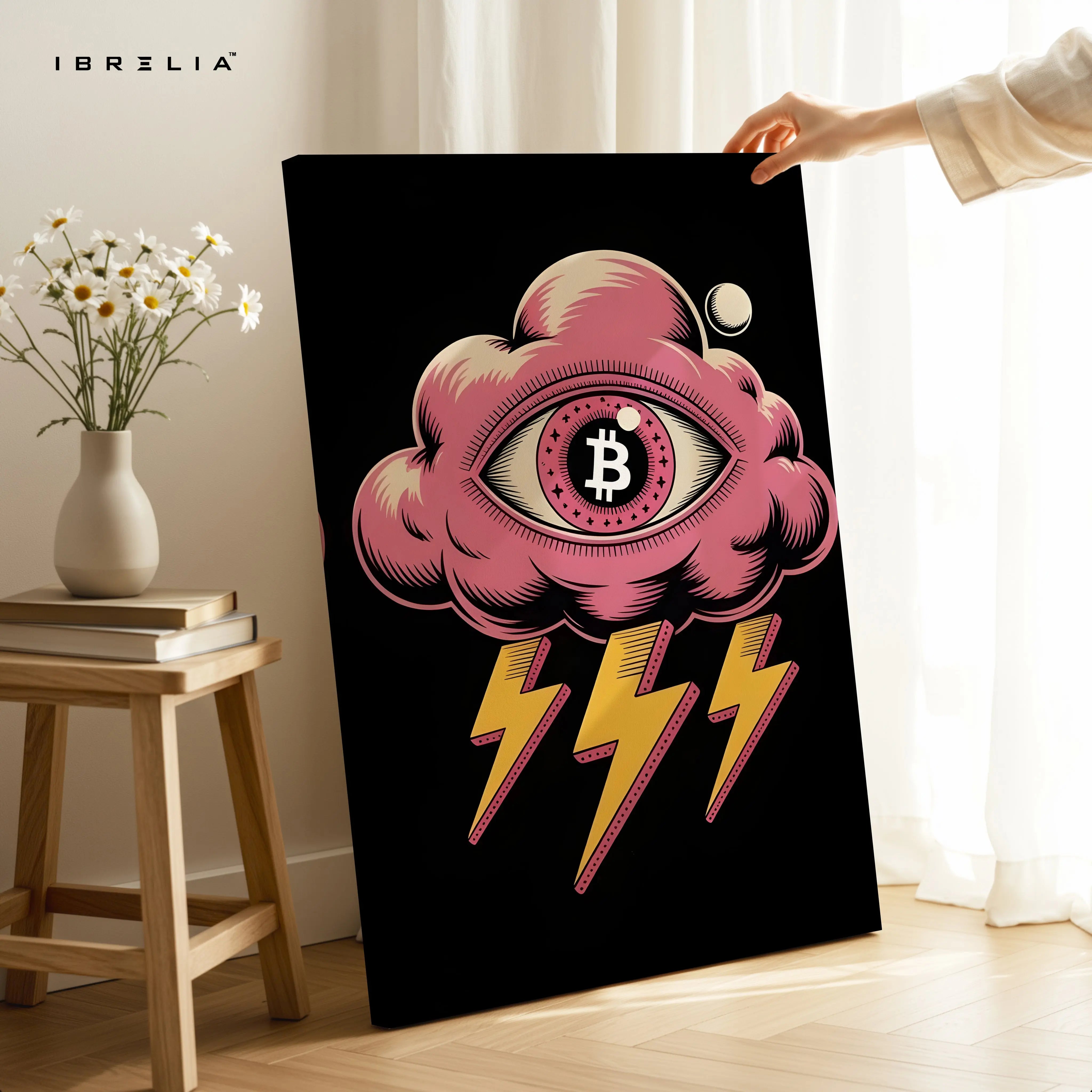 Bitcoin Storm Vision – 4K Ultra Wrap Frame Crypto Pop Art Wall Art | IBRELIA™ IBRELIA