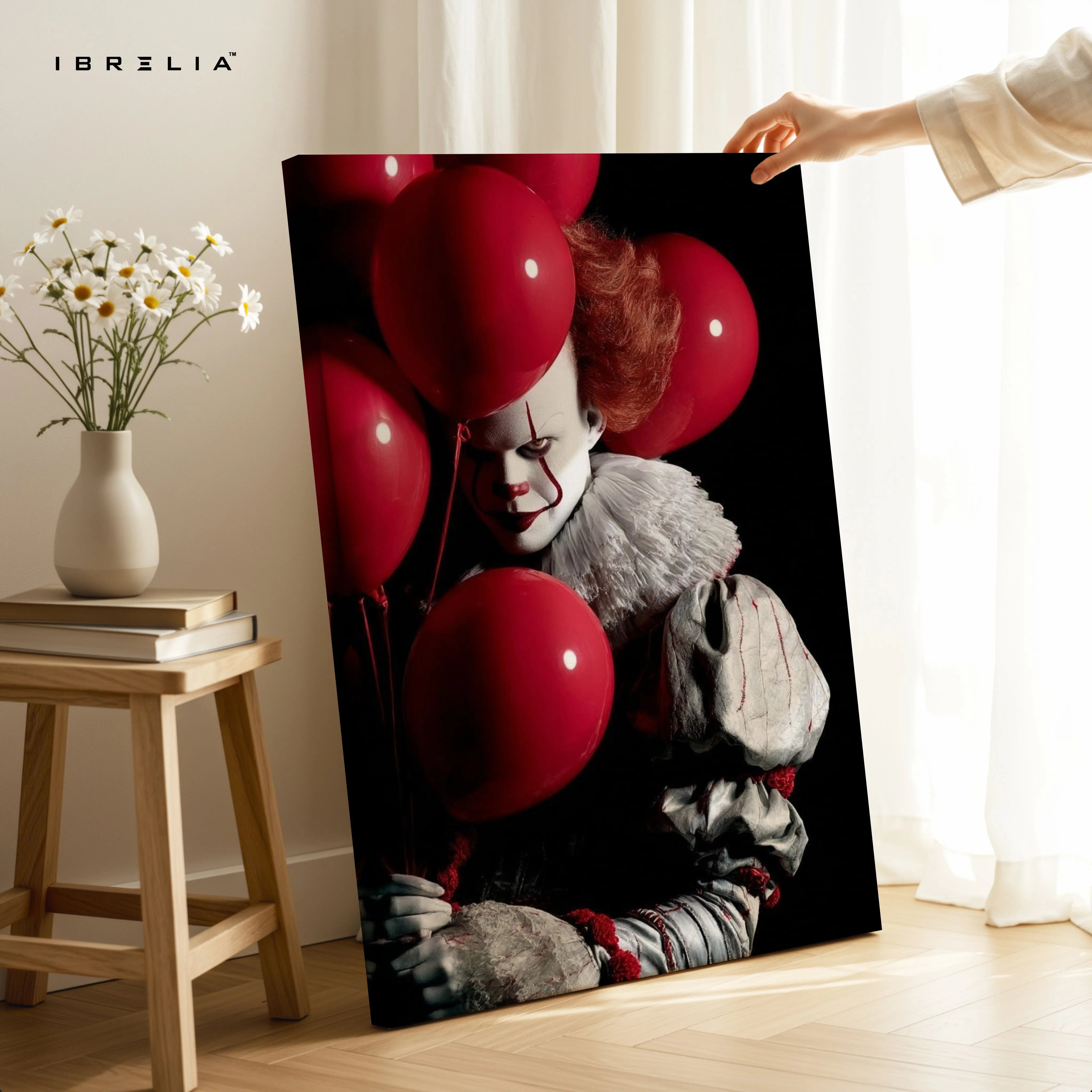 Crimson Balloon Whisper – Dark Cinematic Horror Portrait | 4K Ultra Wrap Frame Wall Art in Pakistan | IBRELIA™ IBRELIA