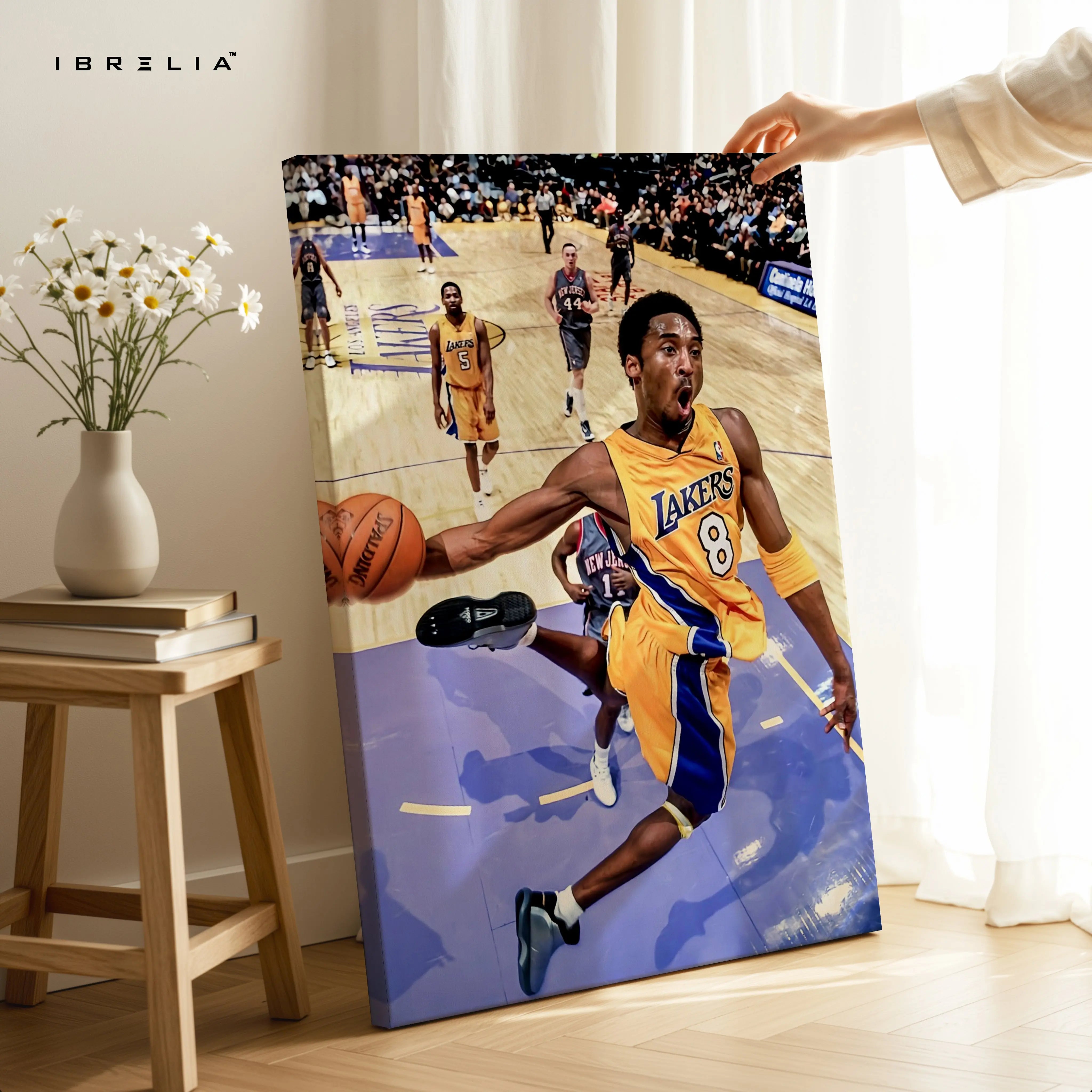 Kobe Bryant Dunk Wall Art – Lakers No.8 Canvas Frame | Basketball Action Poster Pakistan | IBRELIA™ IBRELIA
