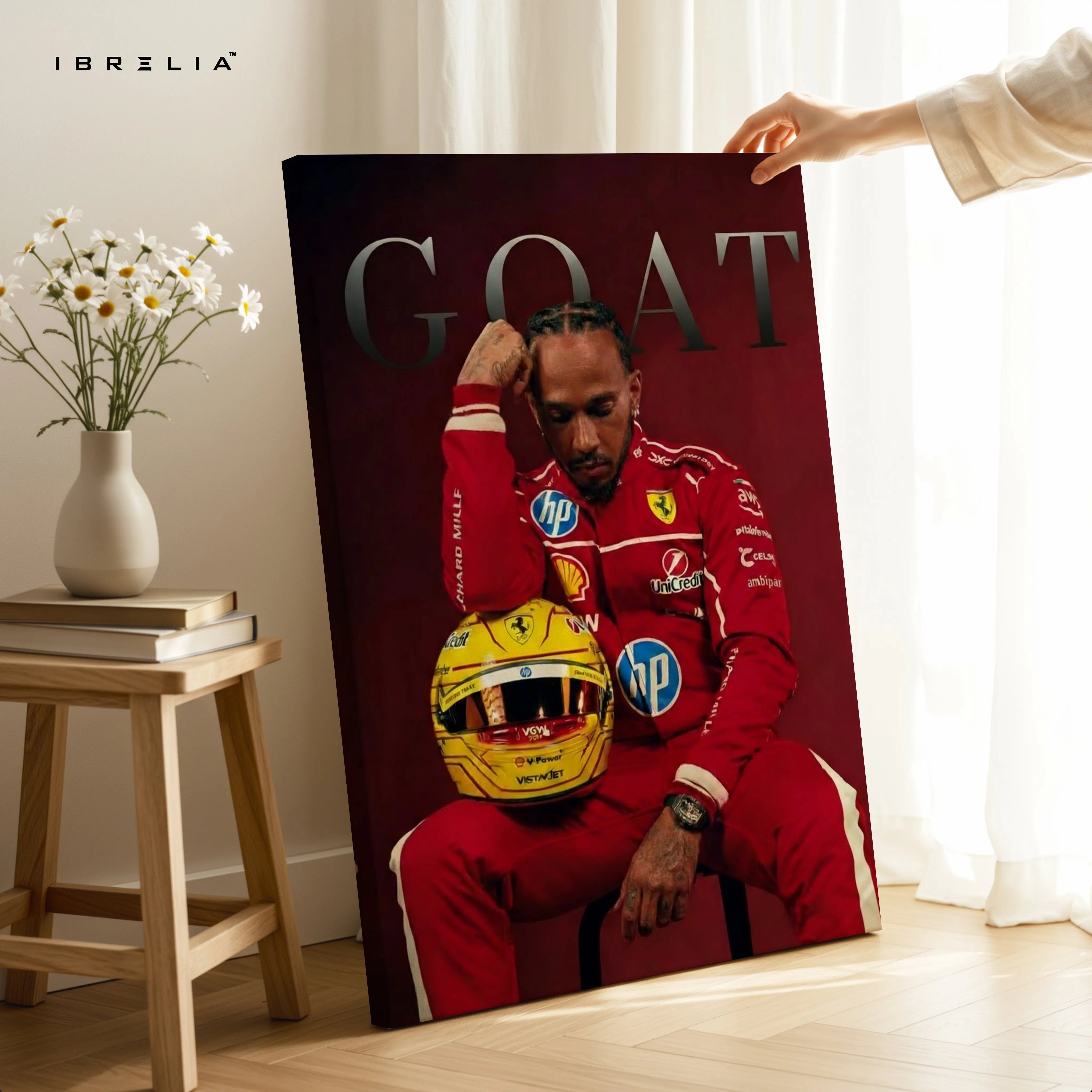 Lewis Hamilton “GOAT” Ferrari Portrait Art – 4K Ultra Wrap Frame Wall Art in Pakistan | IBRELIA™ IBRELIA