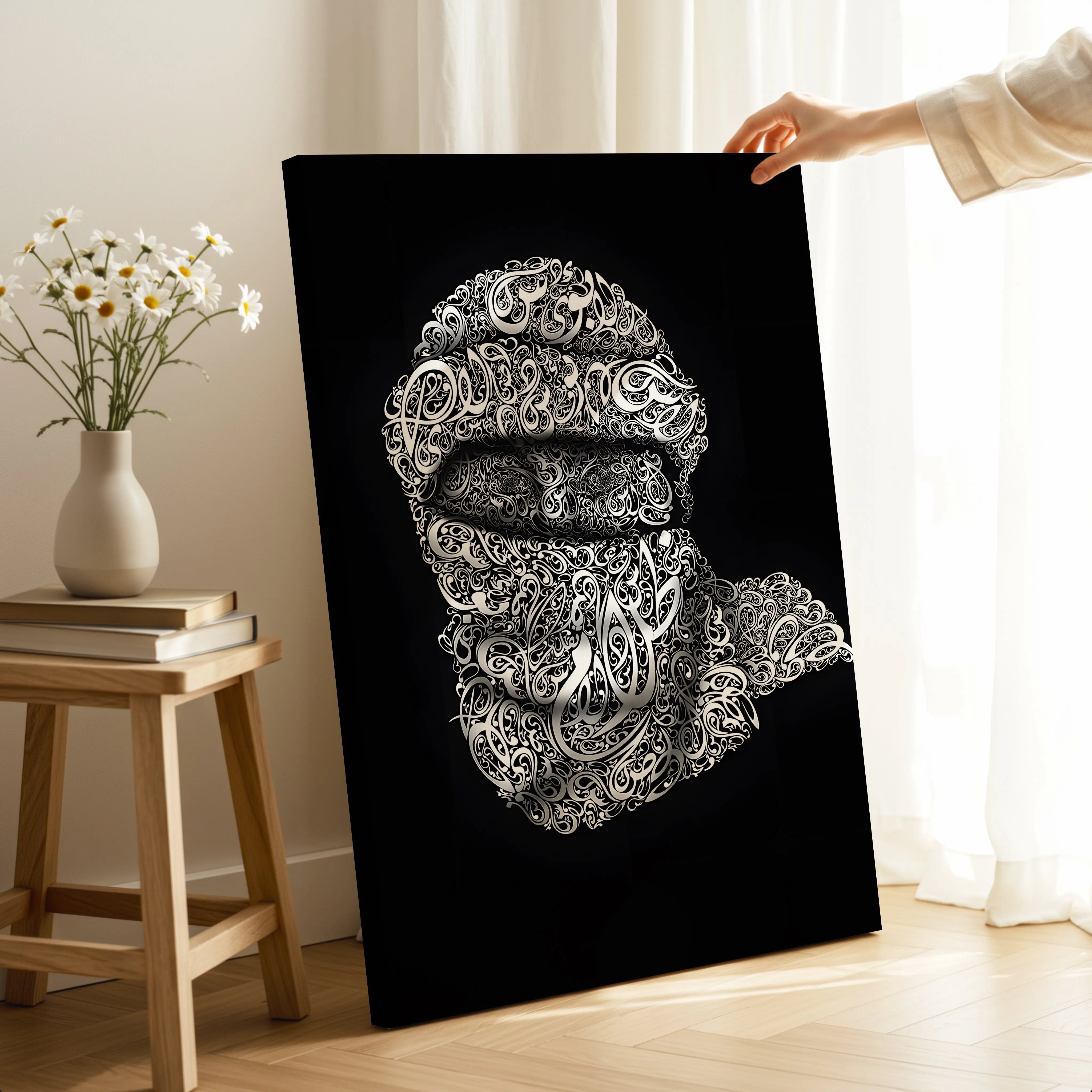 Arabic Calligraphy Keffiyeh Portrait – Islamic Typography Art | 4K Ultra Wrap Frame Wall Art in Pakistan | IBRELIA™ IBRELIA