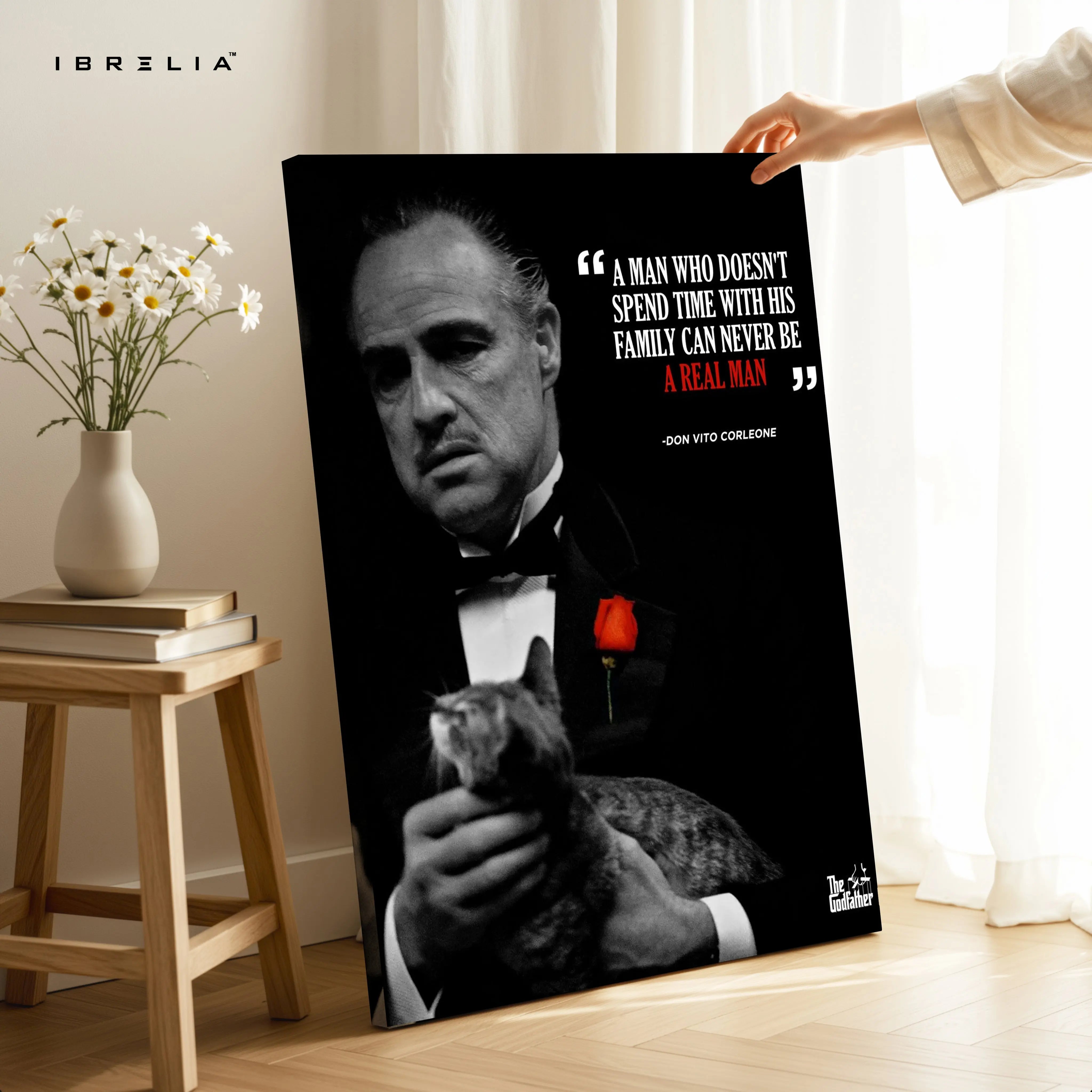 A Real Man Values Family – Don Vito Corleone Quote Art | 4K Ultra Wrap Frame Wall Art in Pakistan | IBRELIA™ IBRELIA
