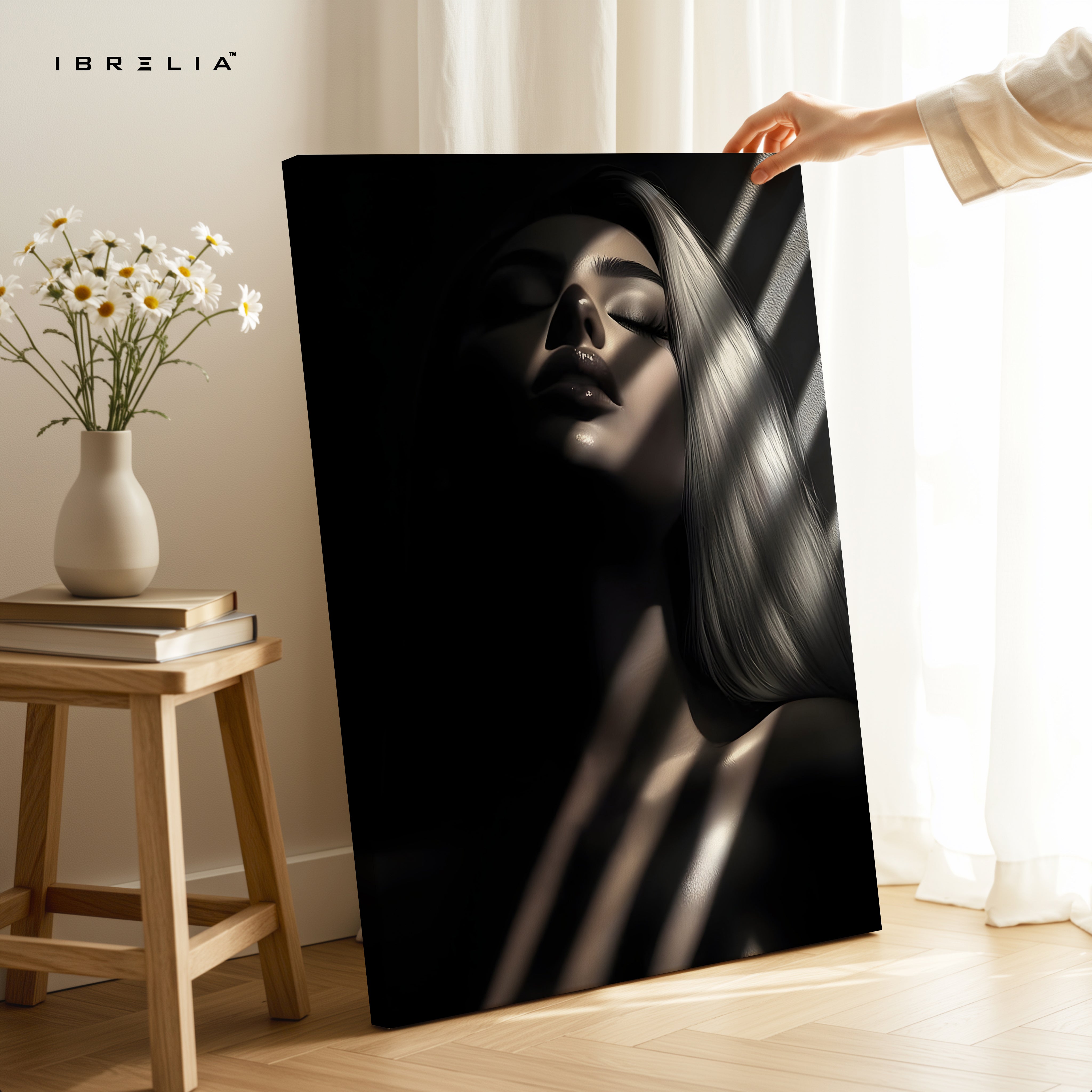 Shadowlight Siren – Dark Feminine Noir Portrait Art | 4K Ultra Wrap Frame Wall Art in Pakistan | IBRELIA™ IBRELIA