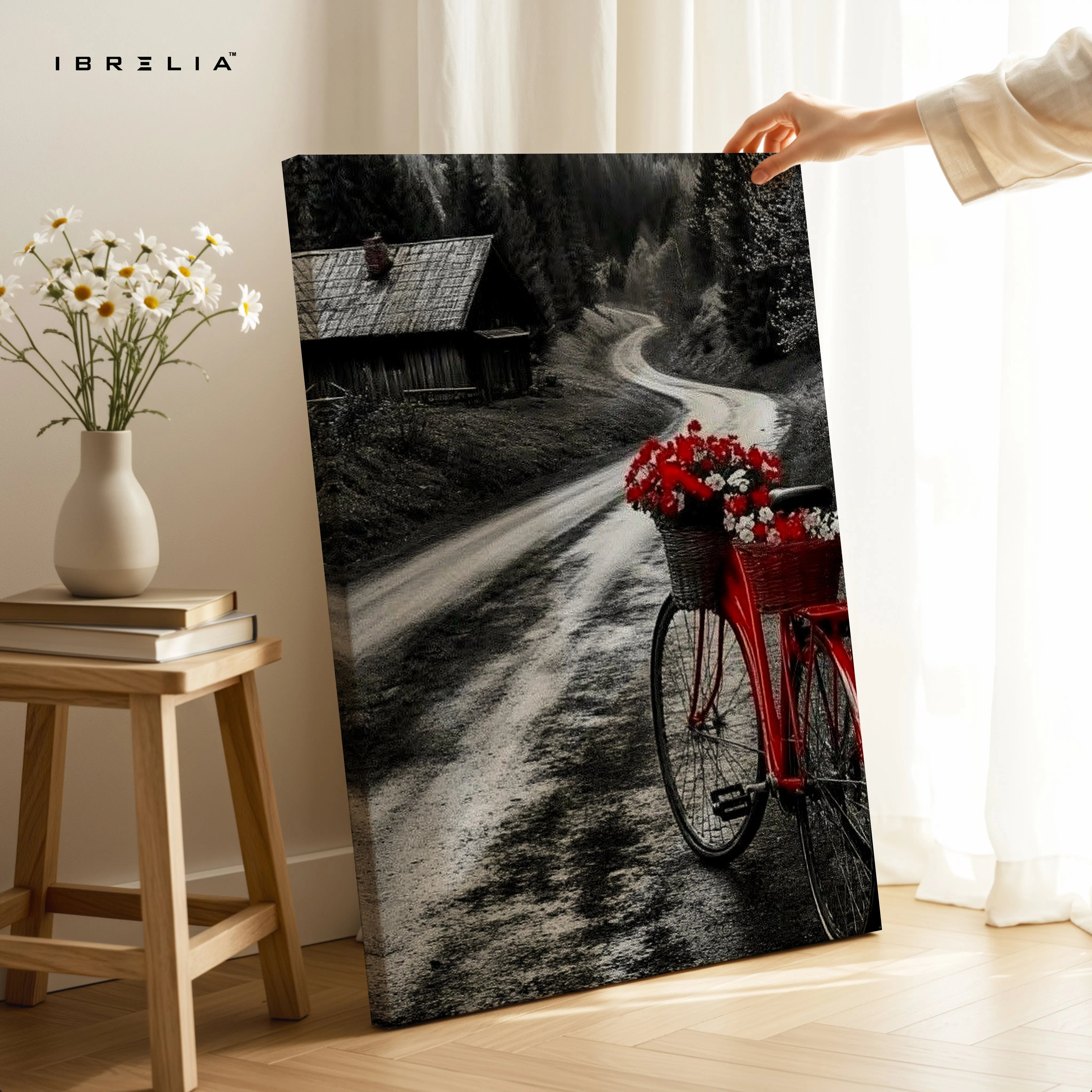 Red Bicycle Countryside Road Art – 4K Ultra Wrap Frame Wall Art in Pakistan | IBRELIA™ IBRELIA