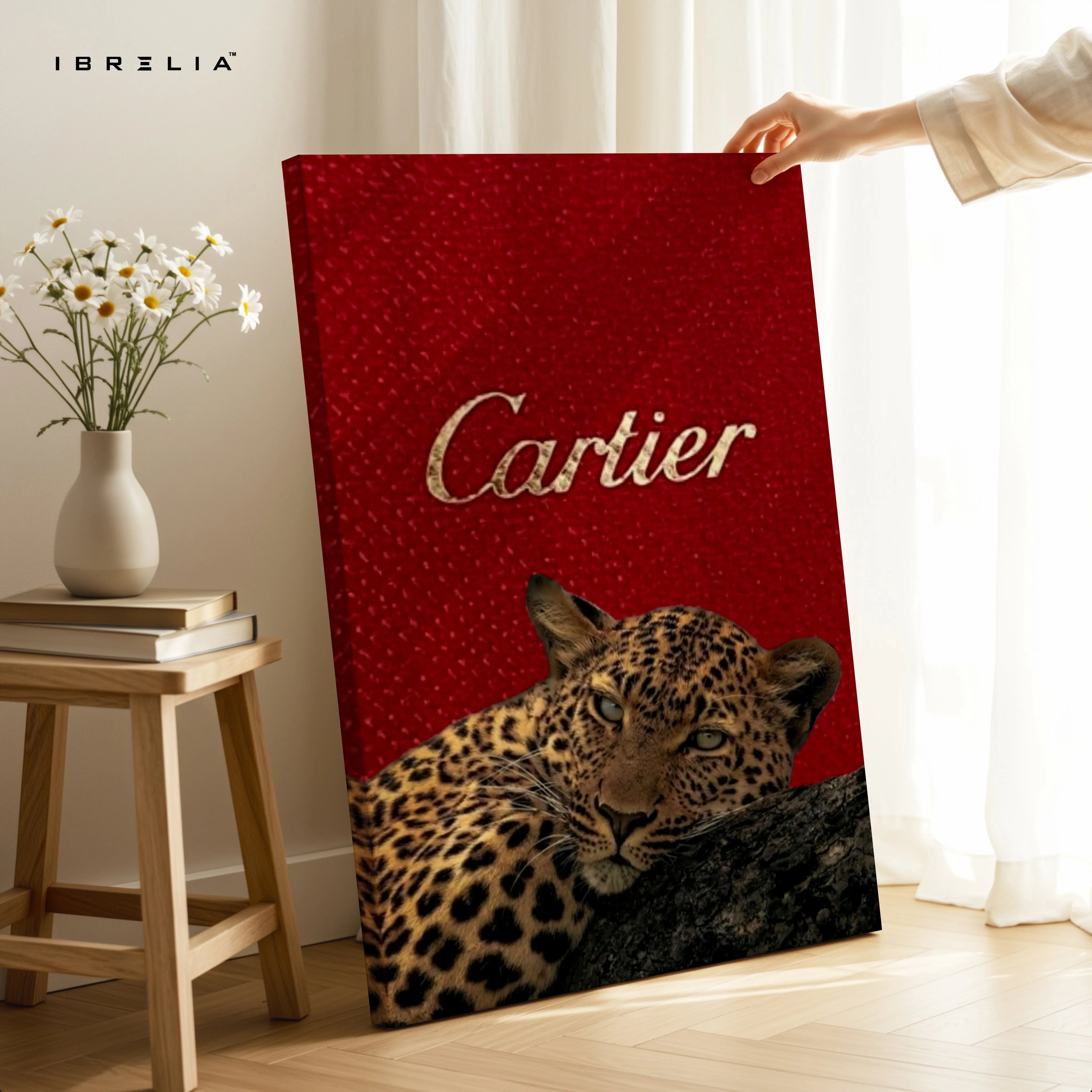 Leopard Prestige Red Art – Luxury Jewelry-Inspired Wild Aesthetic Wall Art | 4K Ultra Wrap Frame Wall Art in Pakistan | IBRELIA™ IBRELIA