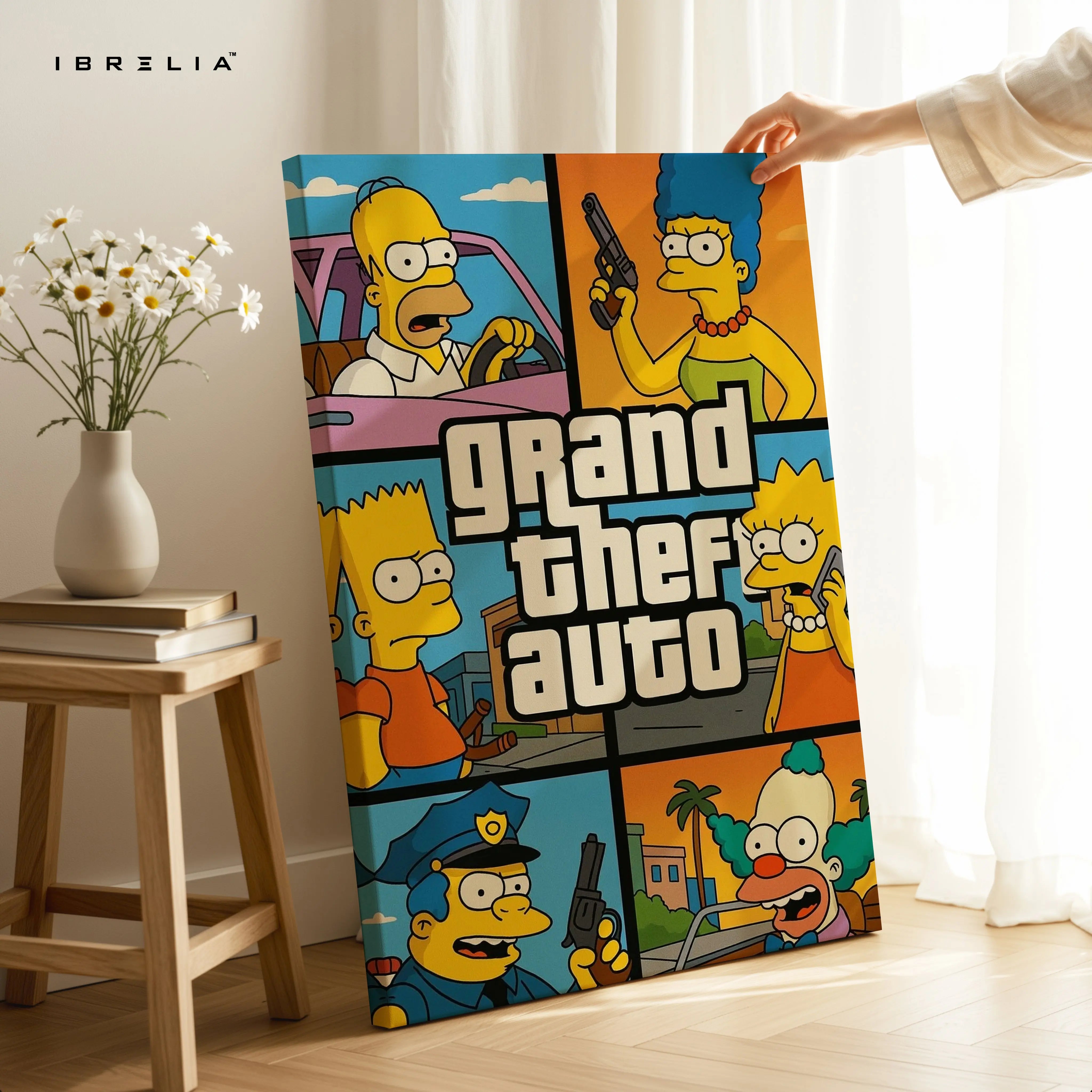 Grand Theft Springfield Pop Art – 4K Ultra Wrap Frame Wall Art in Pakistan | IBRELIA™ IBRELIA