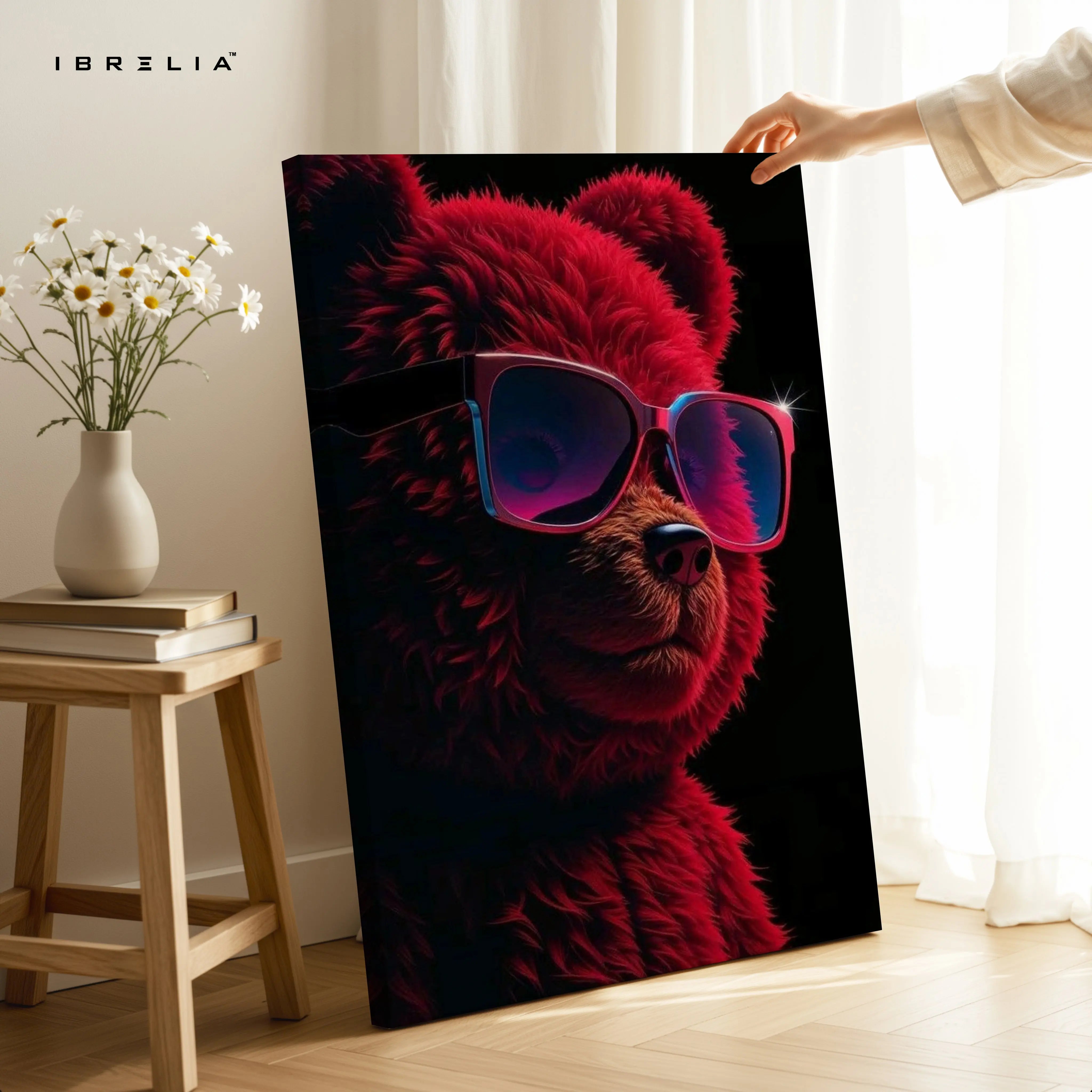 Red Bear Swagger Art – 4K Ultra Wrap Frame Wall Art in Pakistan | IBRELIA™ IBRELIA