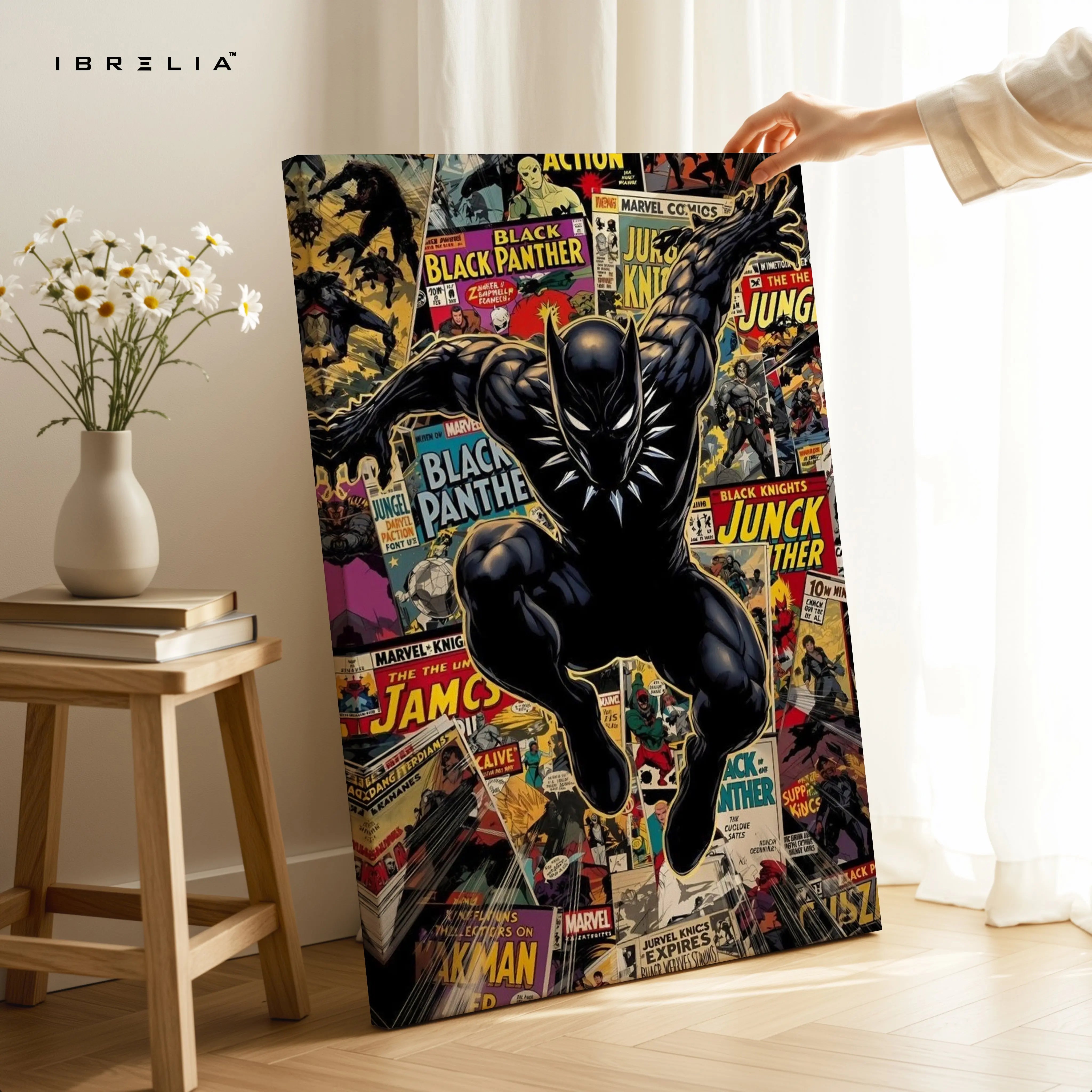 Black Panther Comic Collage Art – 4K Ultra Wrap Frame Wall Art in Pakistan | IBRELIA™ IBRELIA