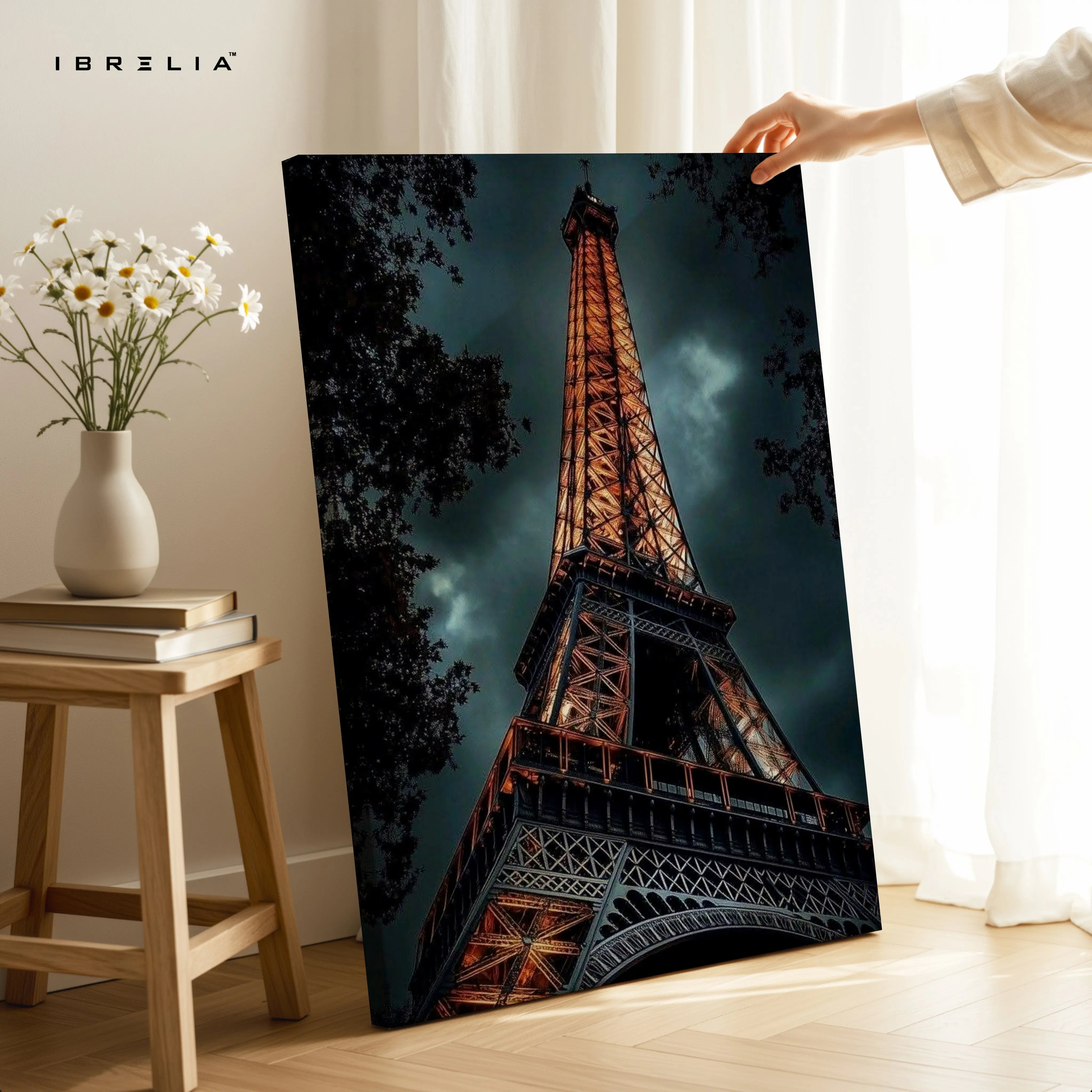 Eiffel Tower Noir Art – Dark Cinematic Paris Cityscape Wall Art | 4K Ultra Wrap Frame Wall Art in Pakistan | IBRELIA™ IBRELIA