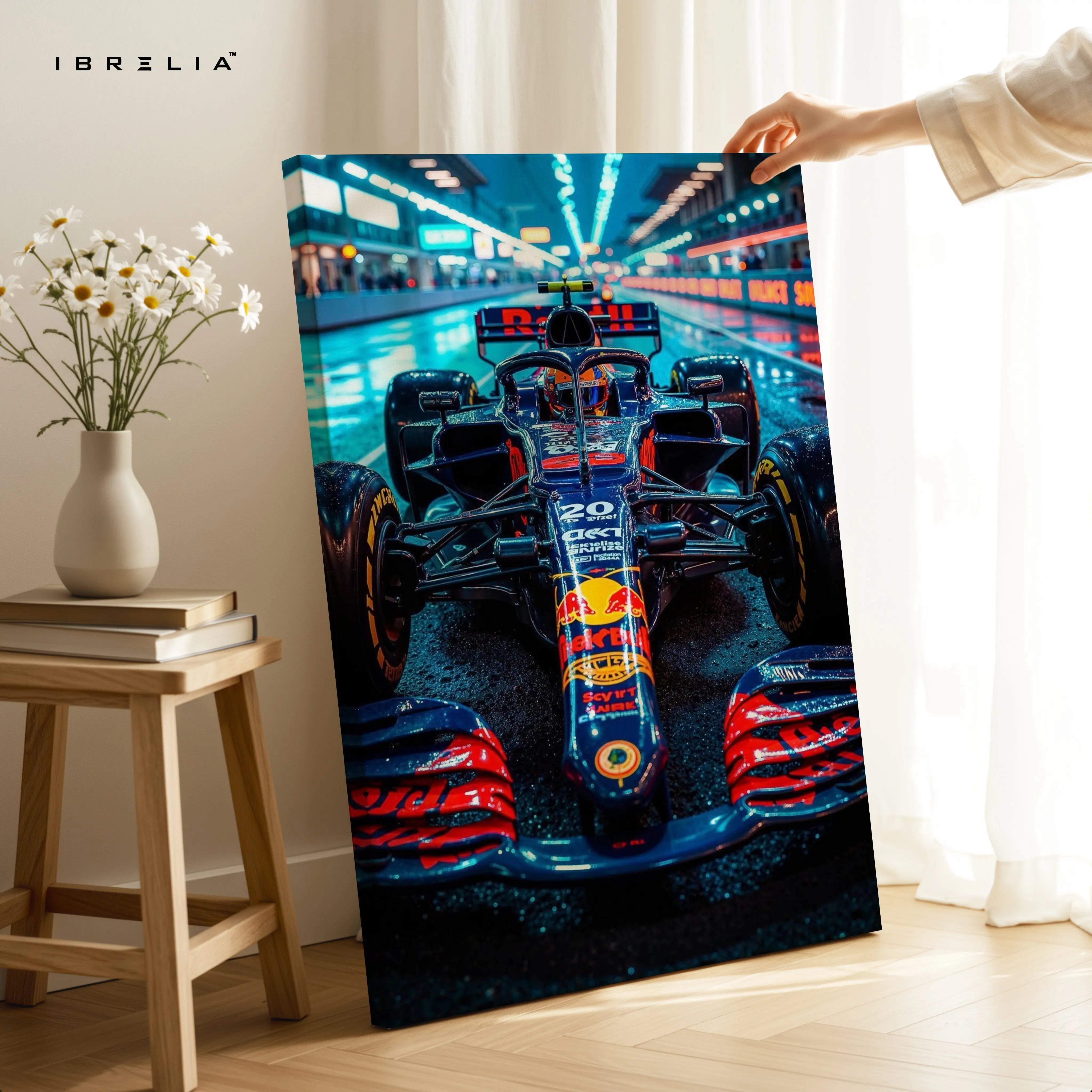 Red Bull F1 Pit Lane Night Wall Art – Formula Racing Canvas Frame Pakistan | Motorsport Poster | IBRELIA™ IBRELIA