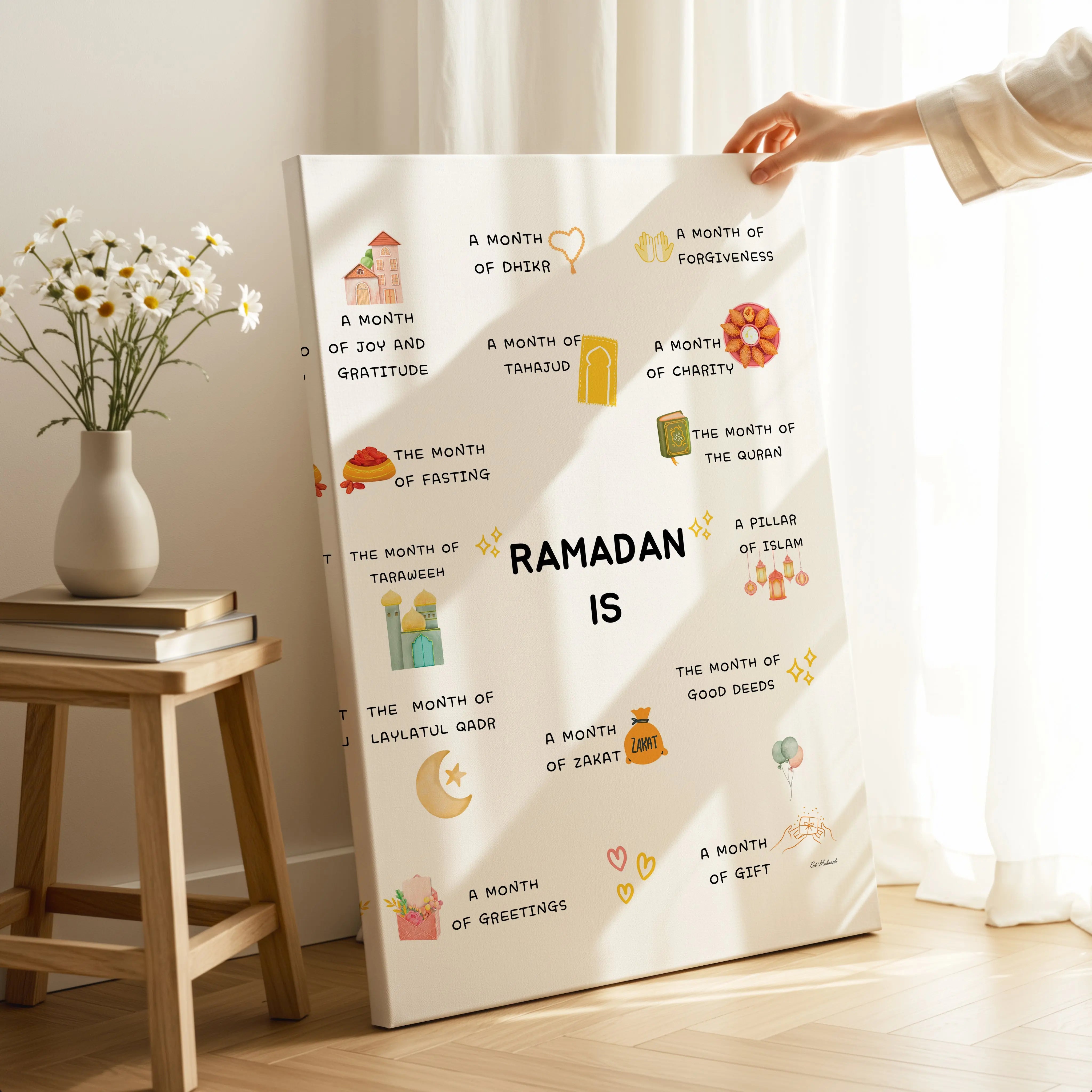 Ramadan Is – A Month of Blessings Wall Art | 4K Ultra Wrap Frame Islamic Ramadan Wall Art in Pakistan | IBRELIA™ IBRELIA
