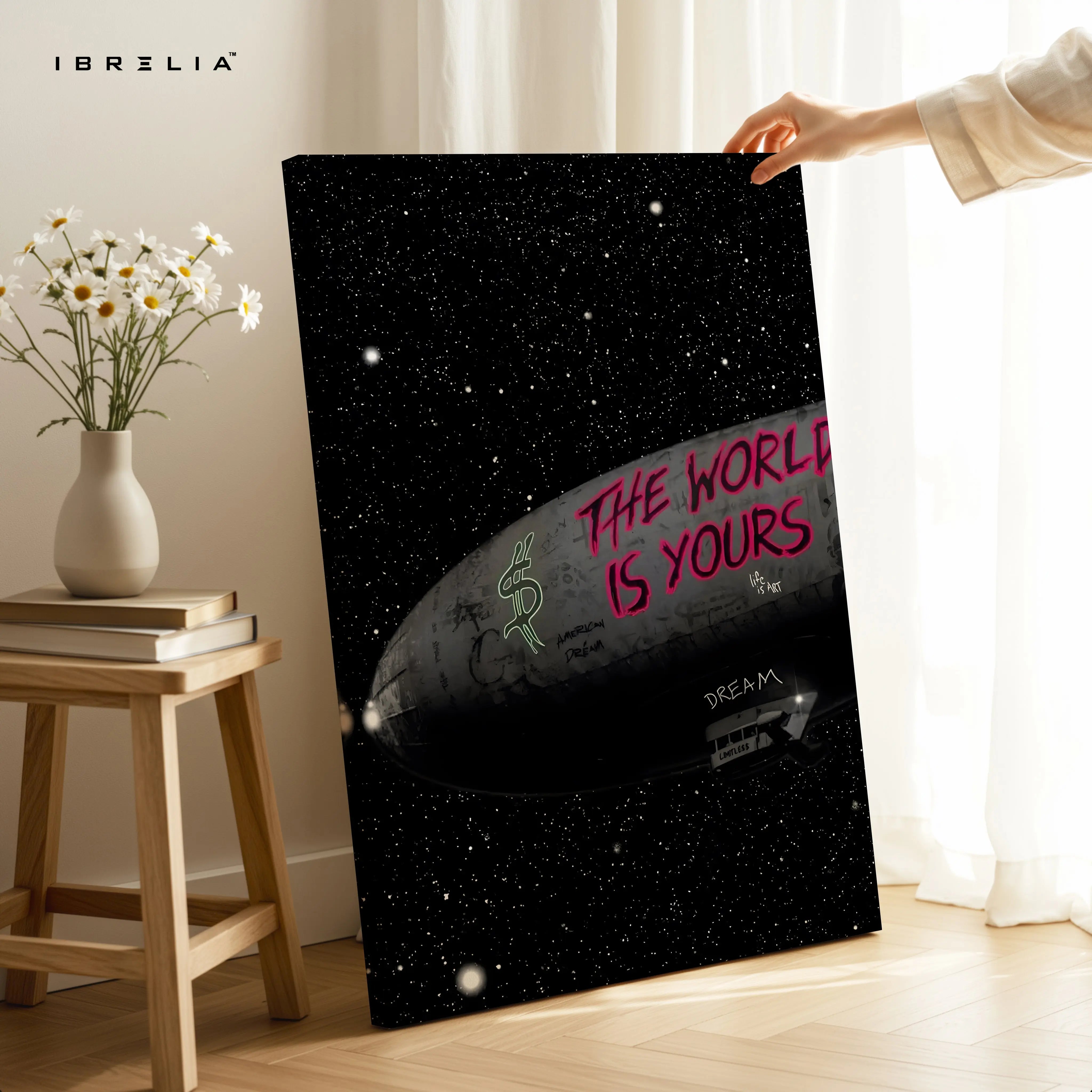 The World Is Yours – Cosmic Graffiti Motivation Art | 4K Ultra Wrap Frame Wall Art in Pakistan | IBRELIA™ IBRELIA