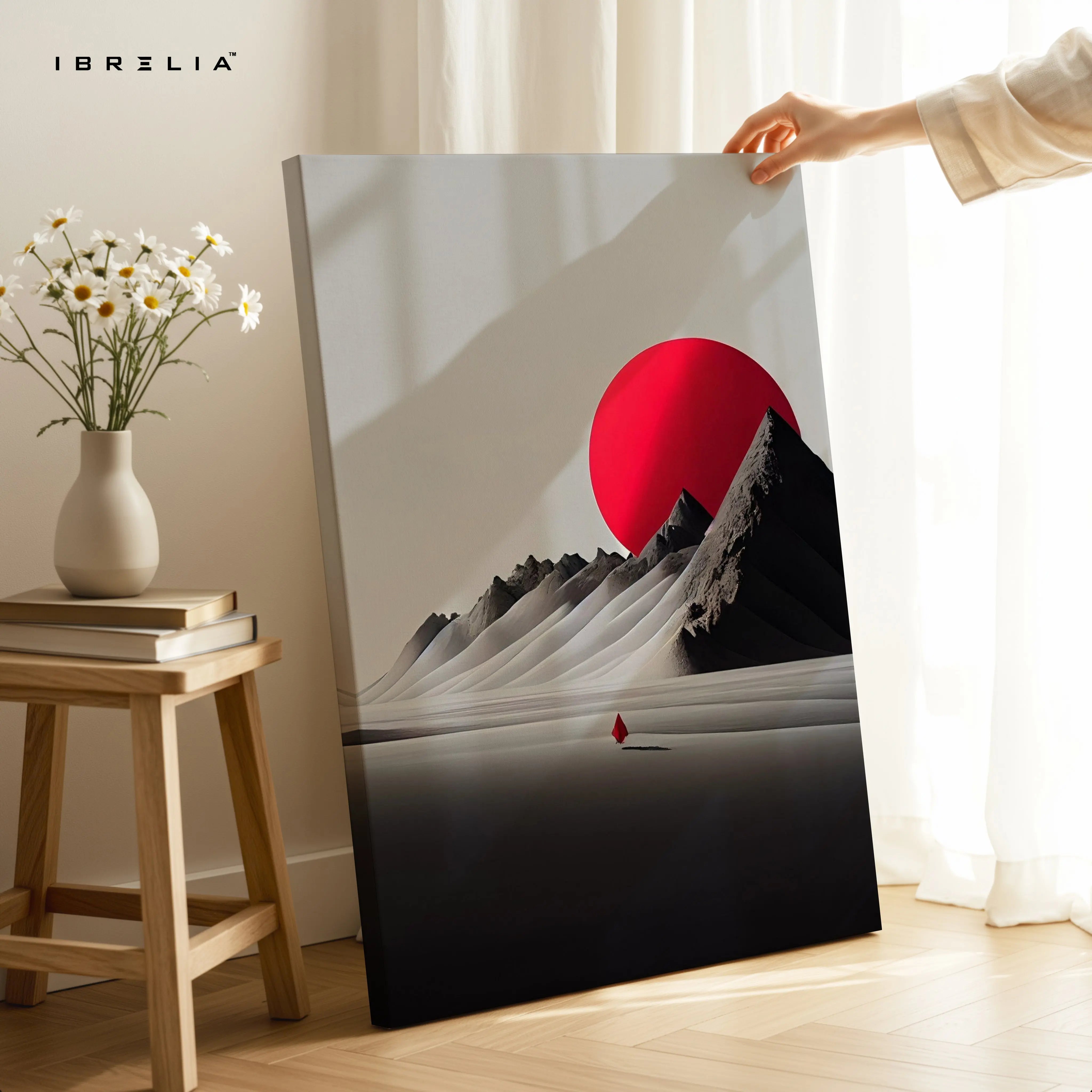 Crimson Horizon Solitude – Minimal Desert Sun Art | 4K Ultra Wrap Frame Wall Art in Pakistan | IBRELIA™ IBRELIA