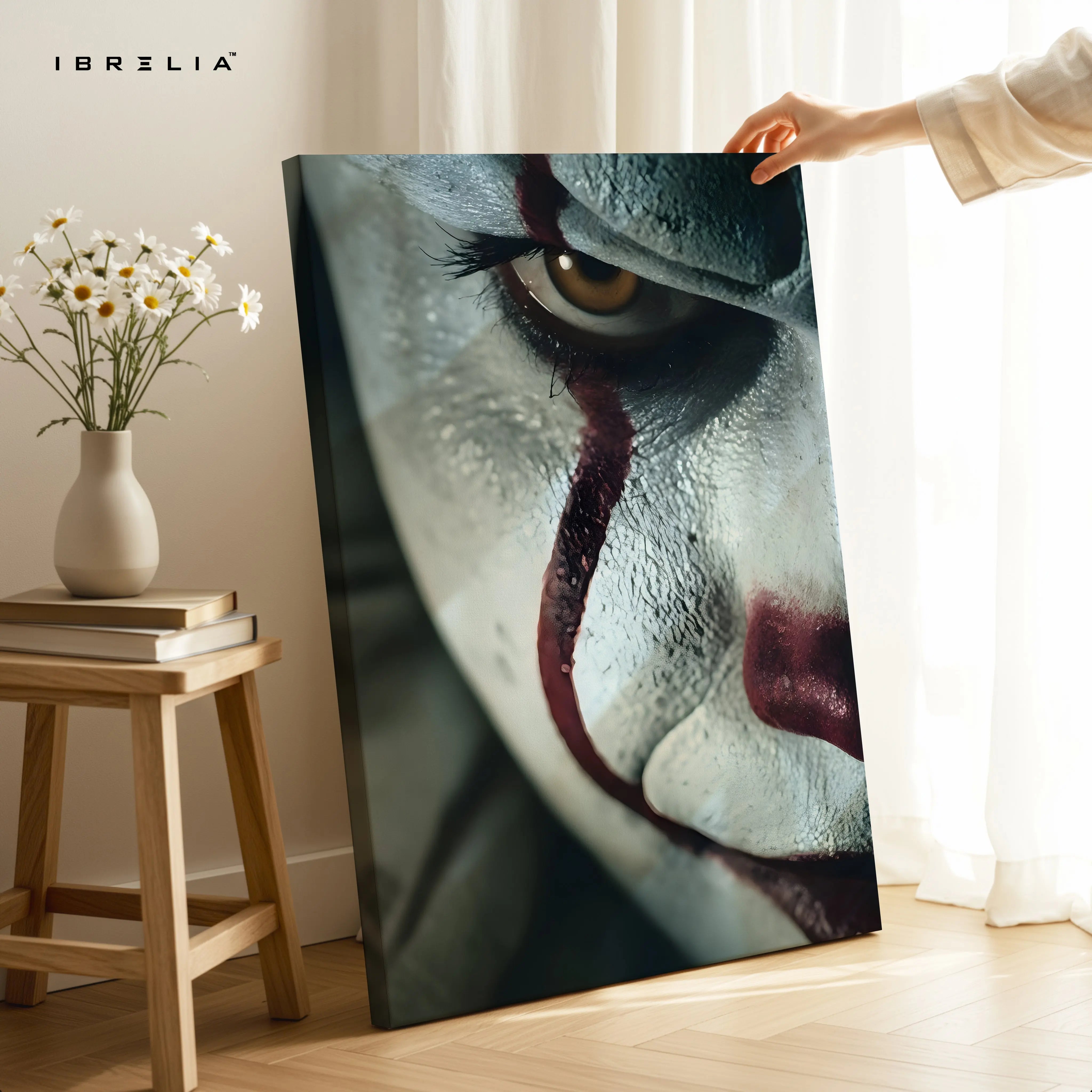The Joker’s Gaze – Dark Psychological Horror 4K Ultra Wrap Frame Wall Art | IBRELIA™ IBRELIA