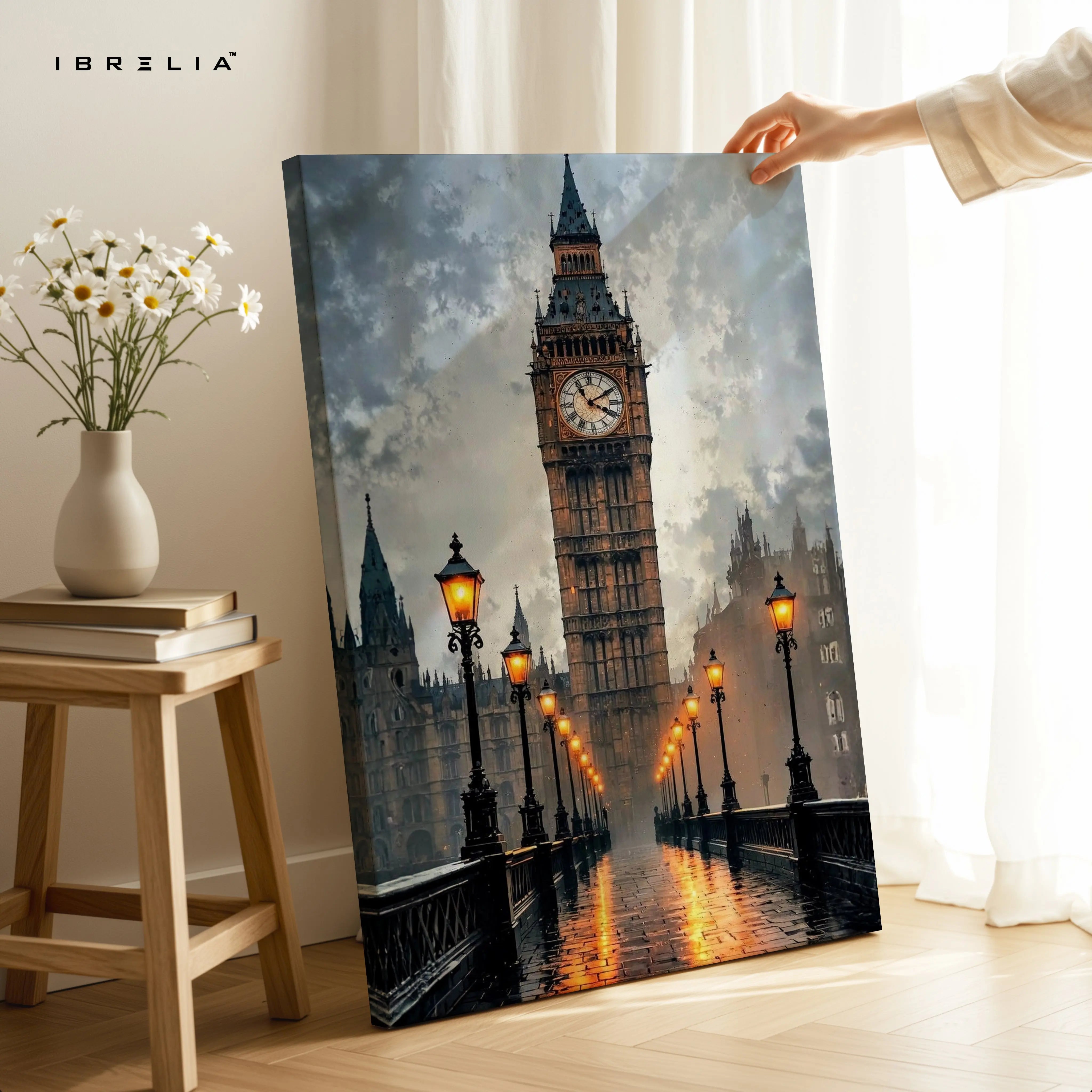 Big Ben Noir Art – Dark Cinematic London Cityscape Wall Art | 4K Ultra Wrap Frame Wall Art in Pakistan | IBRELIA™ IBRELIA