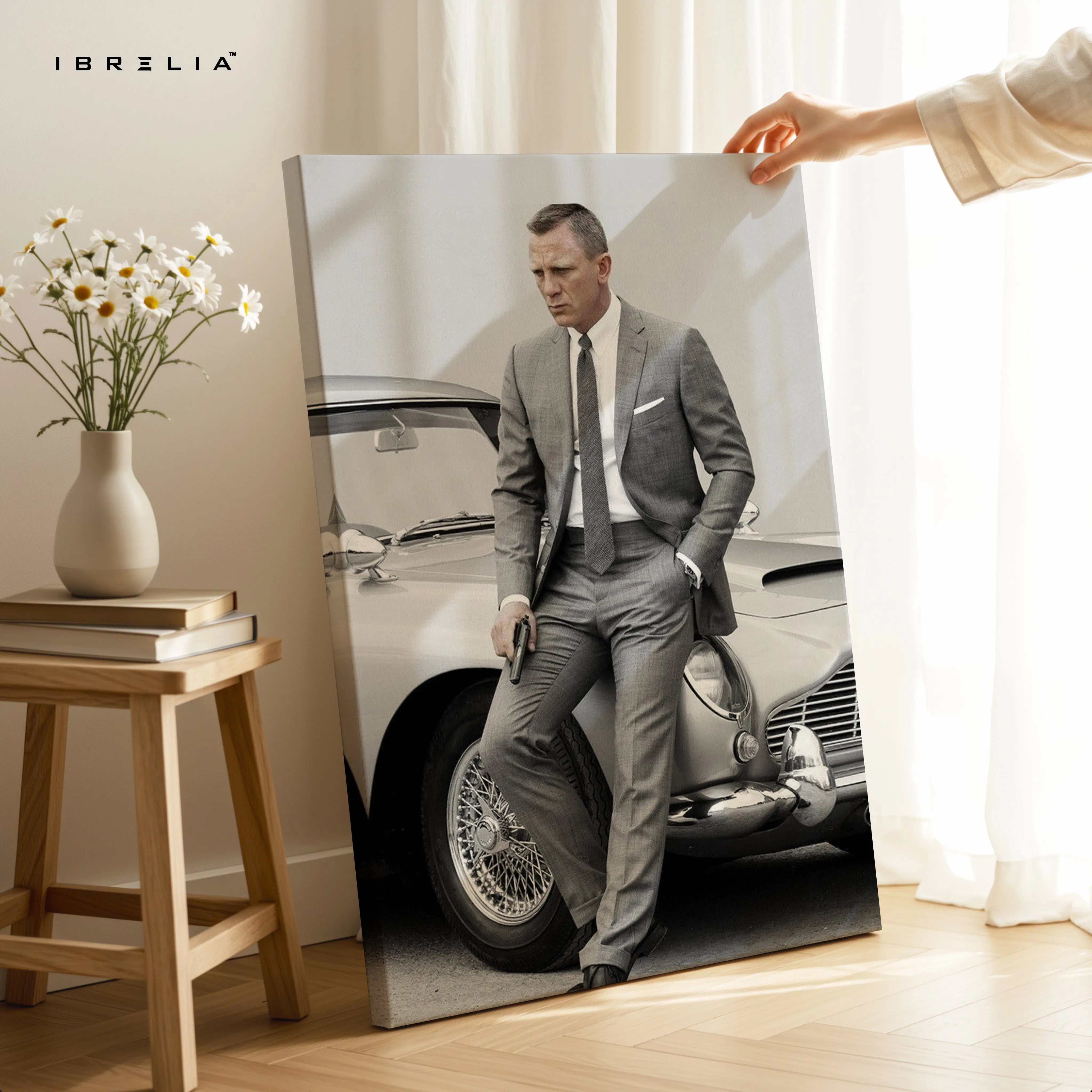 James Bond Aston Martin Portrait – 007 Minimal Cinematic 4K Ultra Wrap Frame Wall Art in Pakistan | IBRELIA™ IBRELIA