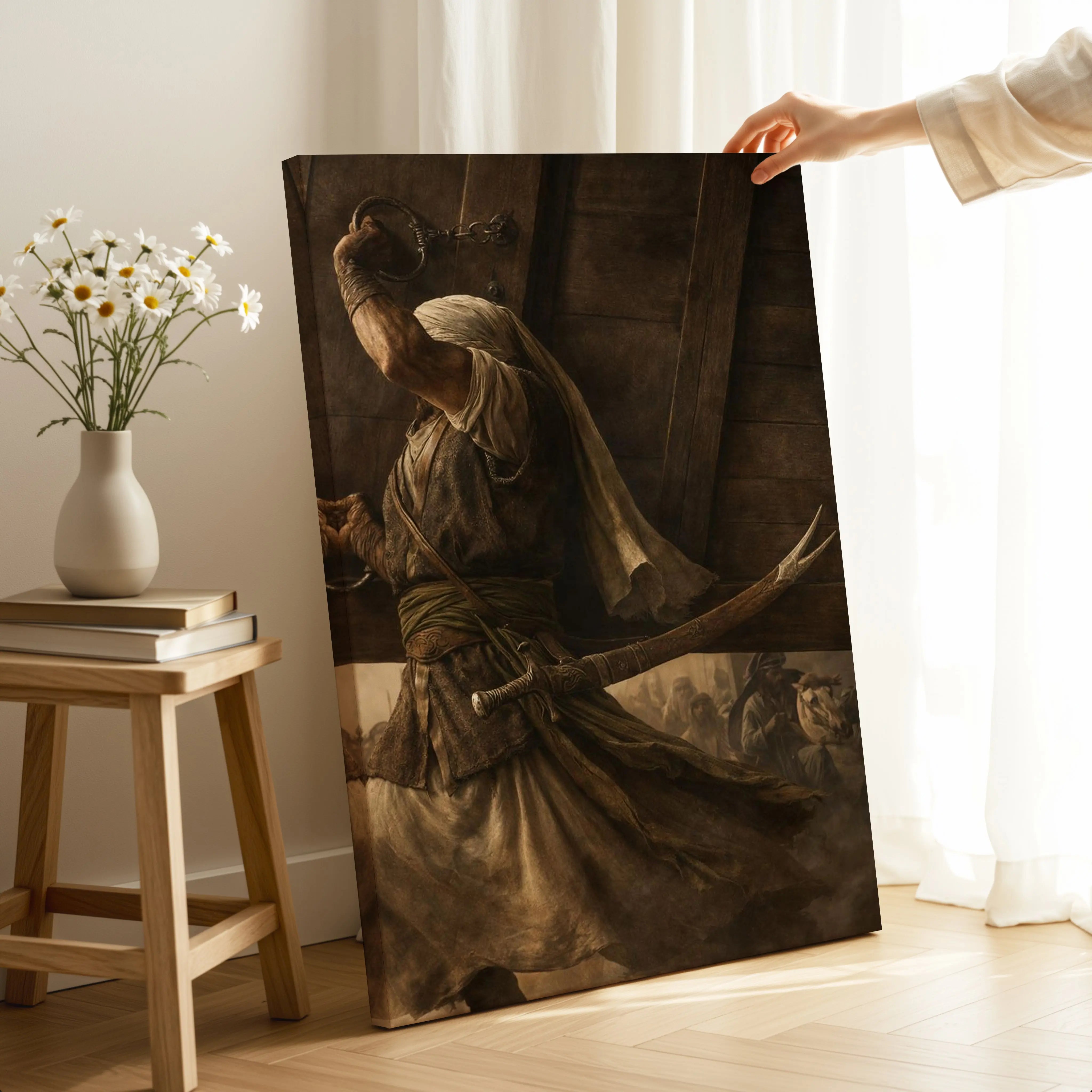 Warrior of Faith Strength Art – Islamic Historical Battle Scene | 4K Ultra Wrap Frame Wall Art in Pakistan | IBRELIA™ IBRELIA