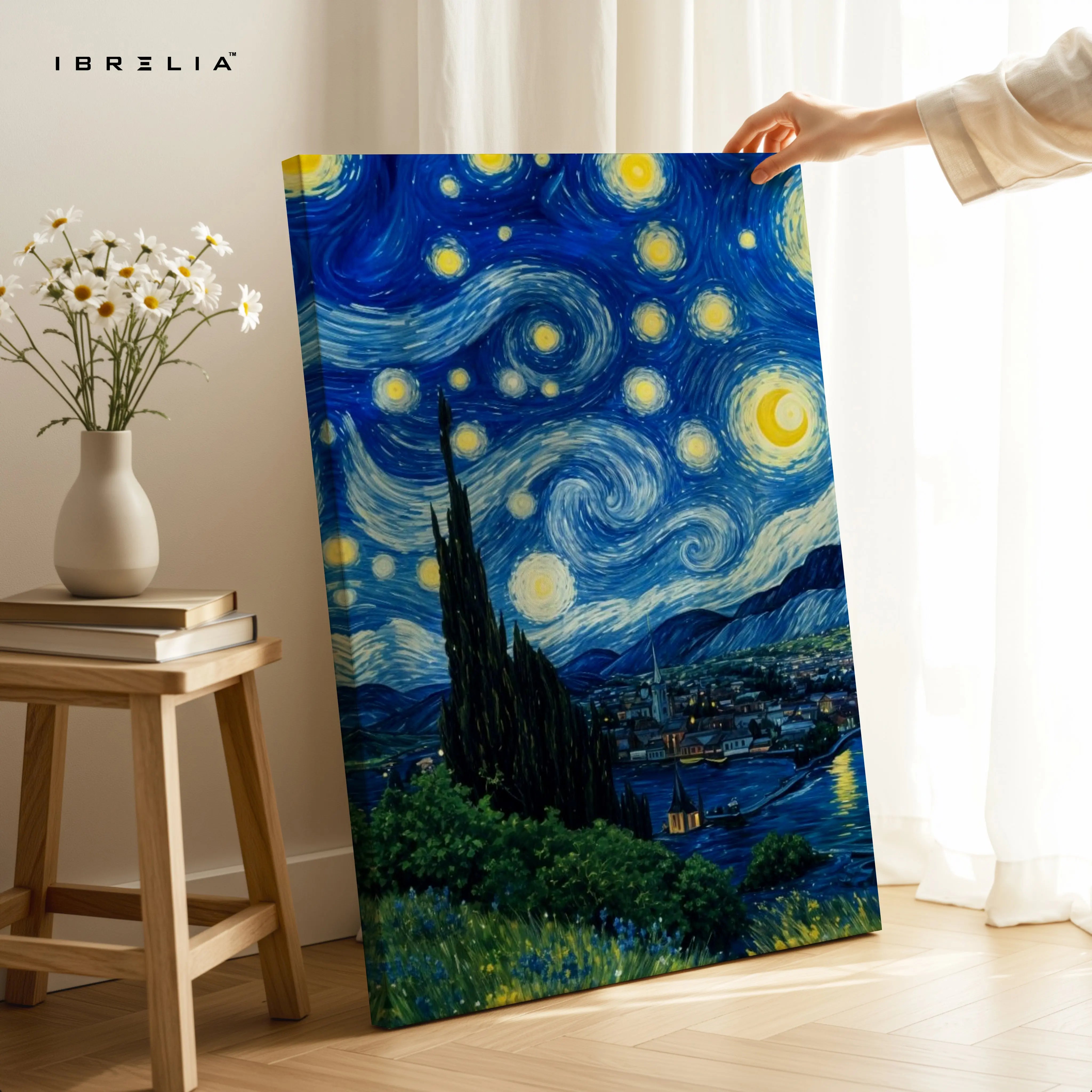 Starry Night Noir Art – Iconic Swirling Sky Wall Art | 4K Ultra Wrap Frame Wall Art in Pakistan | IBRELIA™ IBRELIA
